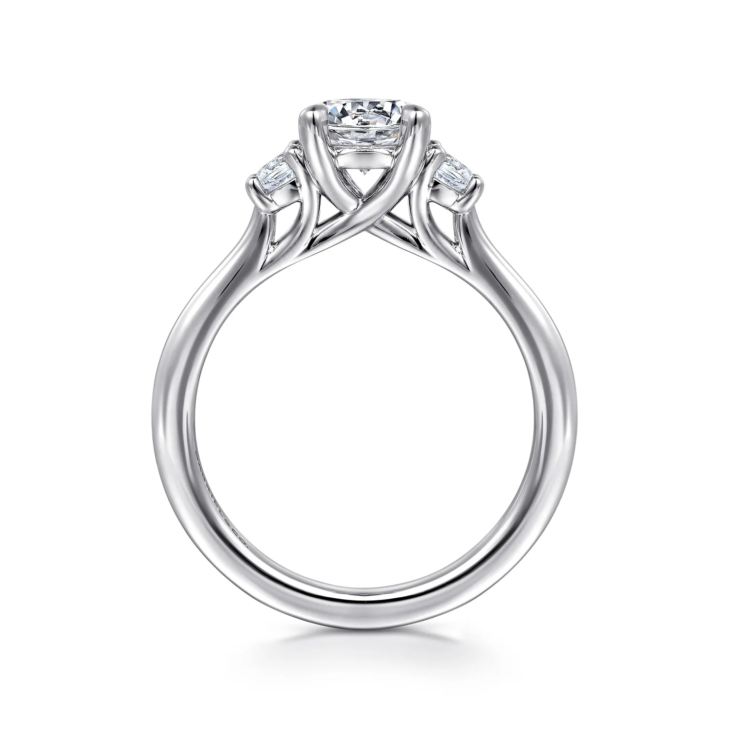 Round Three Stone Diamond Engagement Ring in 14K White Gold, photograph 2
