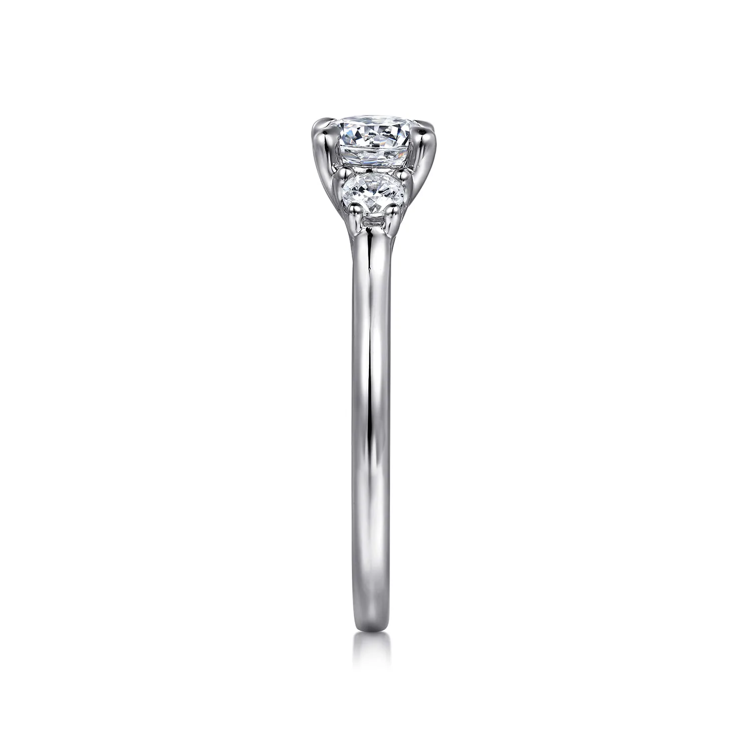 Round Three Stone Diamond Engagement Ring in 14K White Gold, photograph 4