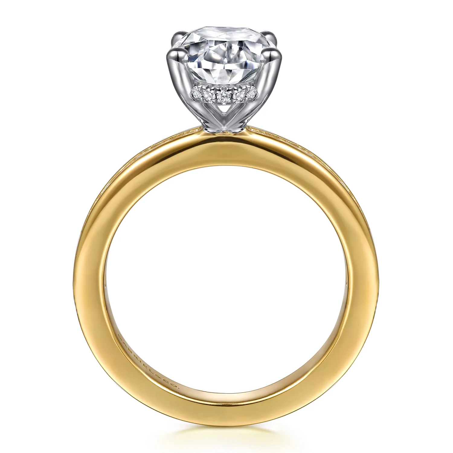 Oval Channel Set Baguette Diamond Engagement Ring in 14K White/Yellow Gold, photograph 2