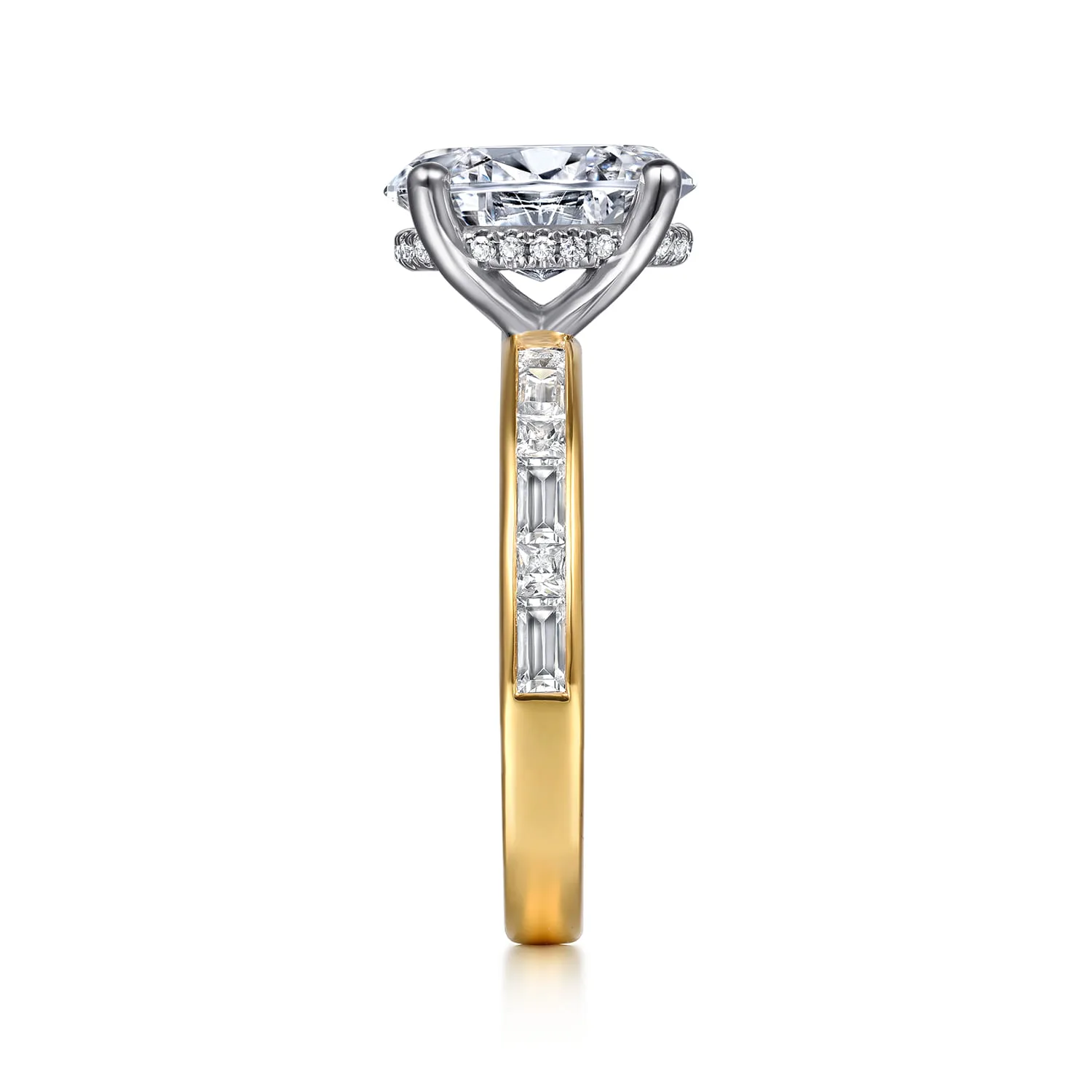 Oval Channel Set Baguette Diamond Engagement Ring in 14K White/Yellow Gold, photograph 5