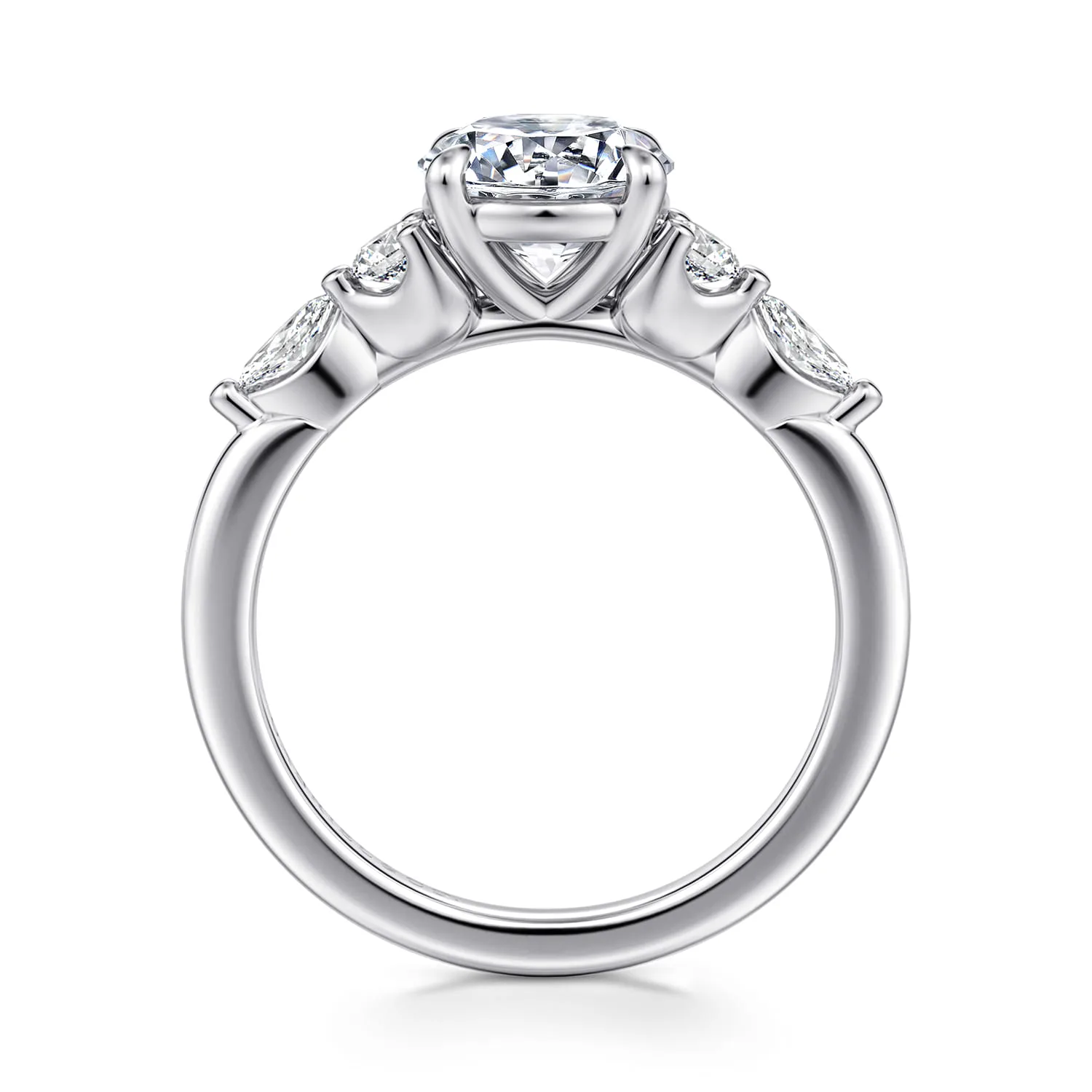 Round Five Stone Diamond Engagement Ring in 14K White Gold, photograph 2