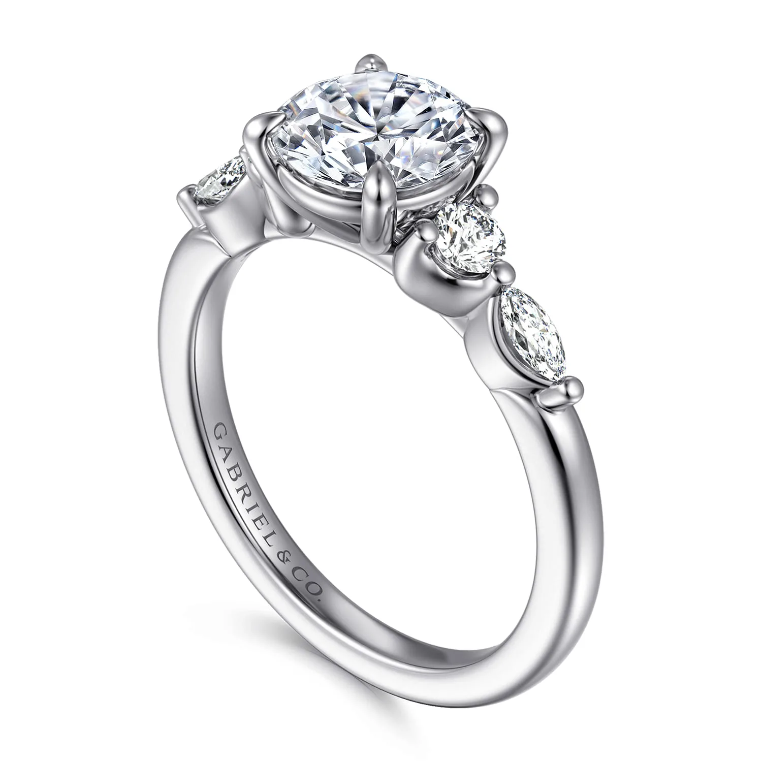 Round Five Stone Diamond Engagement Ring in 14K White Gold, photograph 3