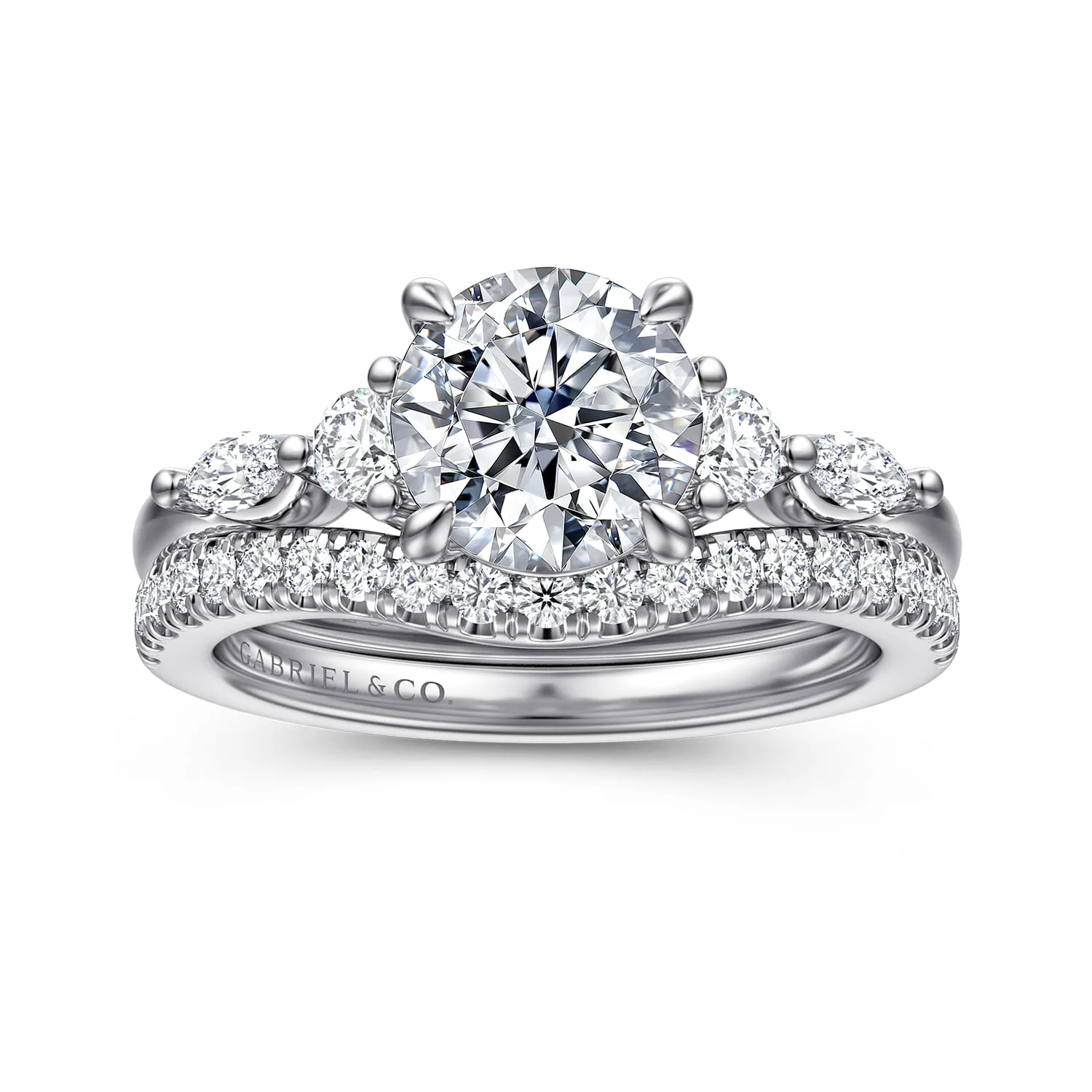 Round Five Stone Diamond Engagement Ring in 14K White Gold, photograph 4