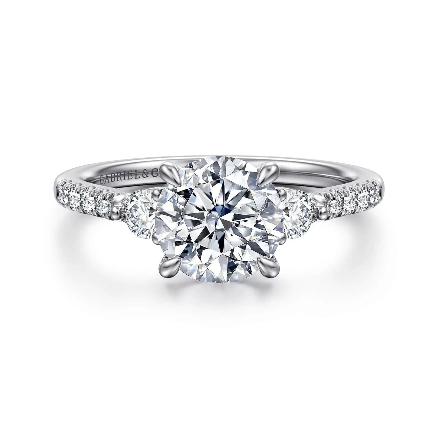 Three Stone Lotus Diamond Engagement Ring
