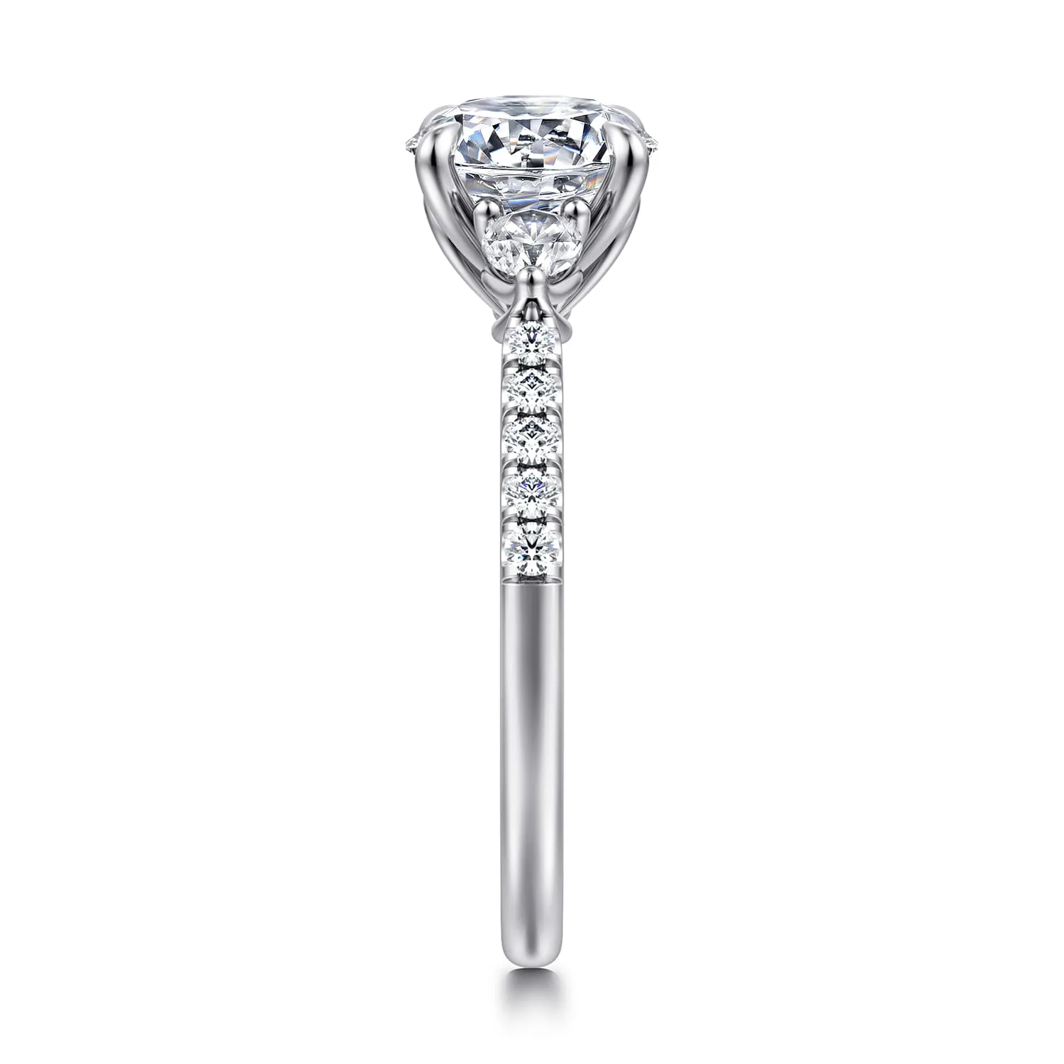 Round Three Stone Lotus Diamond Engagement Ring in 14K White Gold, photograph 5