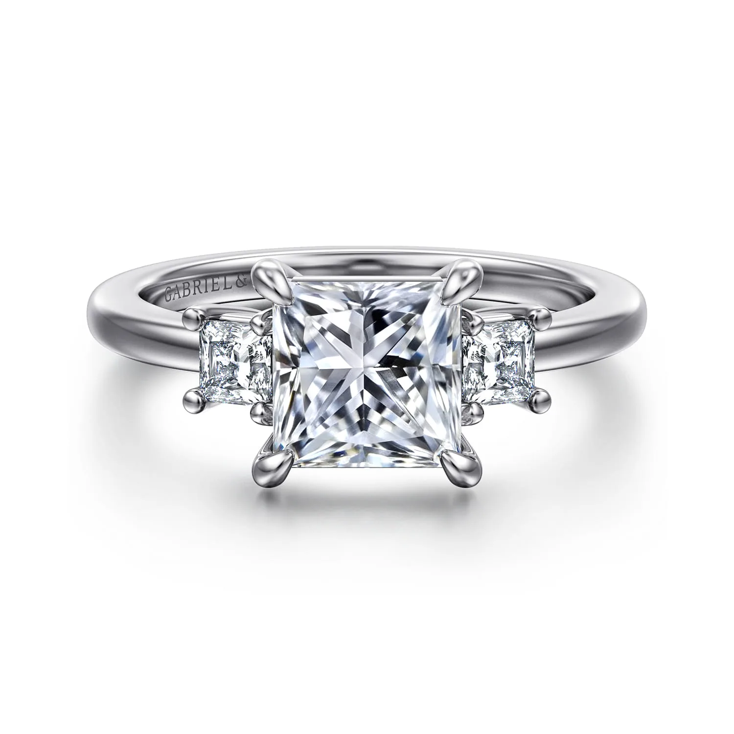 Princess Three Stone Diamond Engagement Ring in 14K White Gold