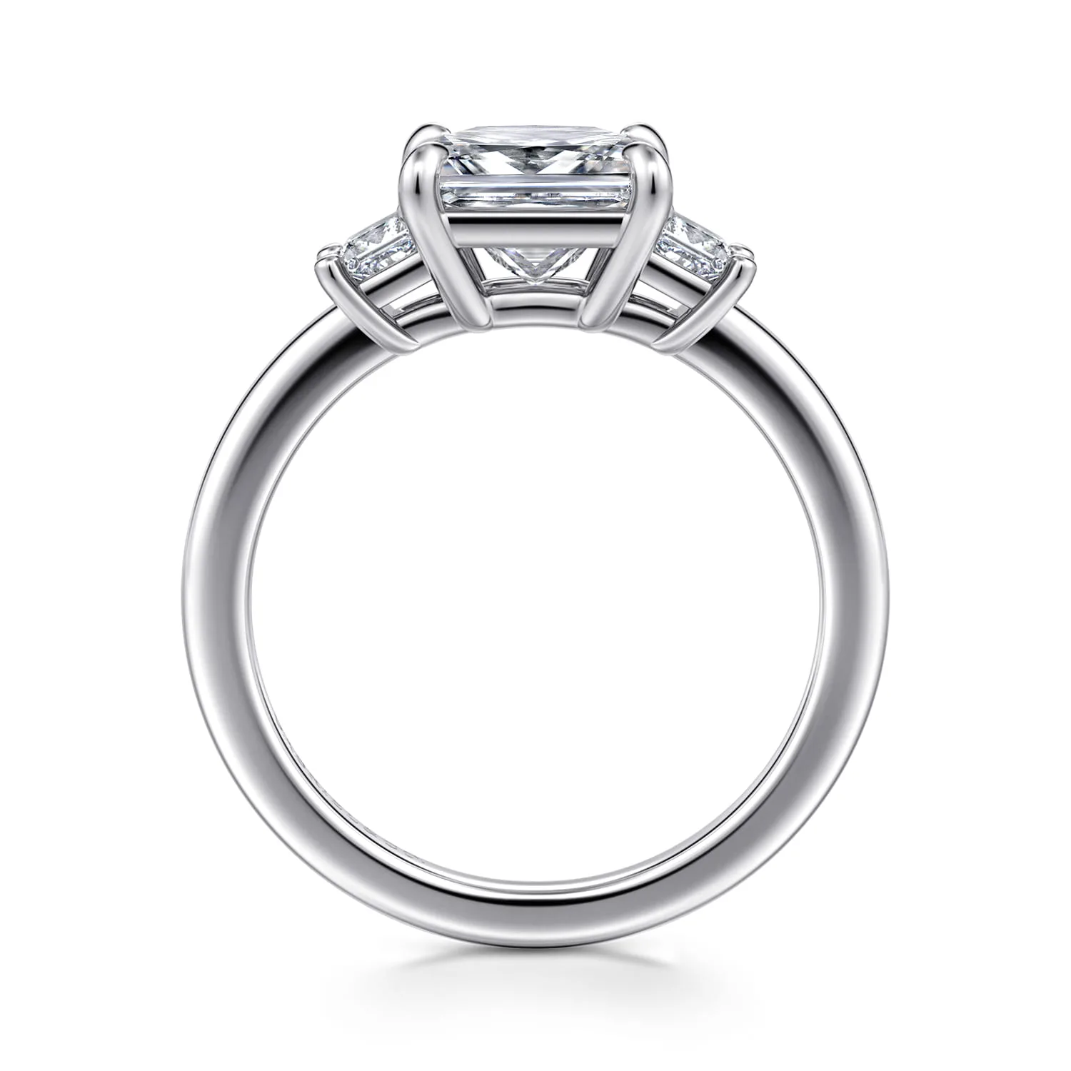 Princess Three Stone Diamond Engagement Ring in 14K White Gold, photograph 2