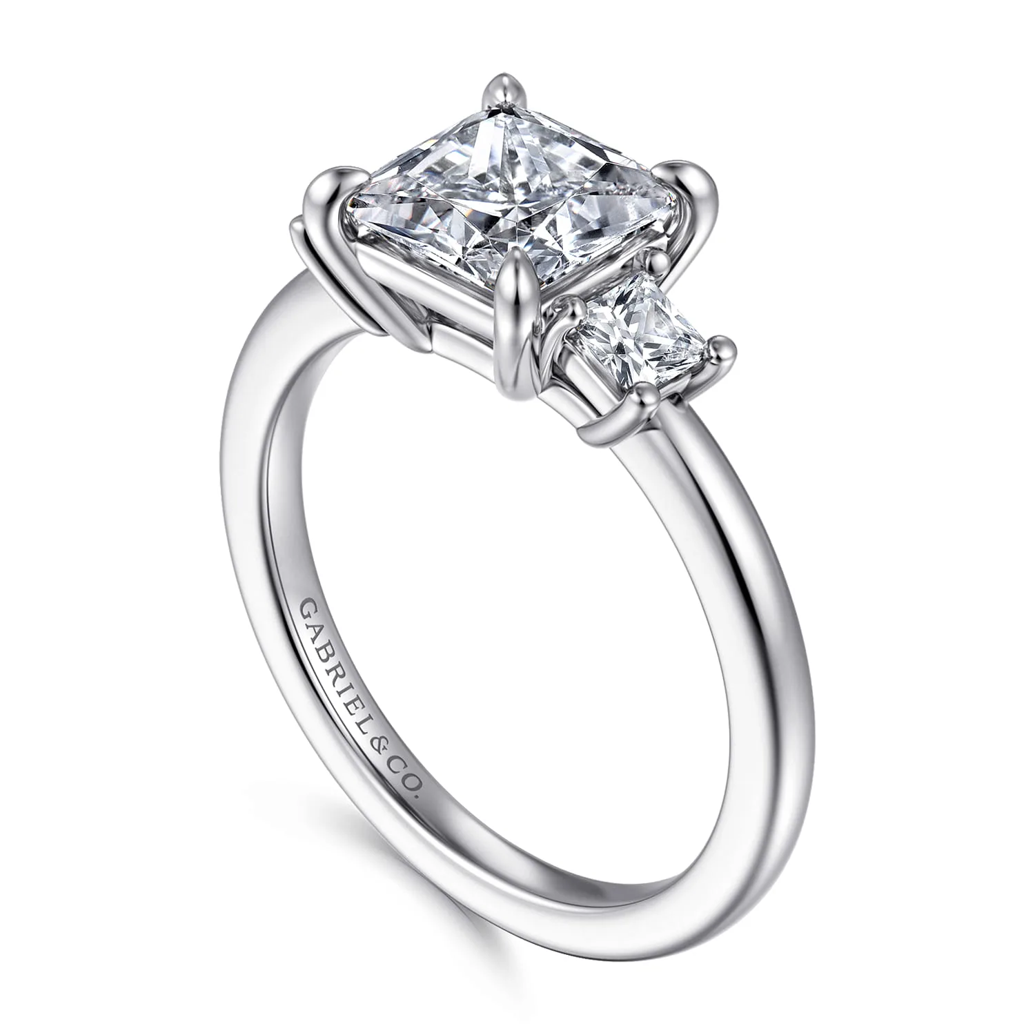 Princess Three Stone Diamond Engagement Ring in 14K White Gold, photograph 3