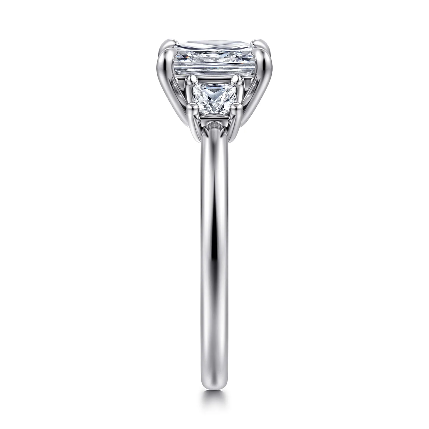 Princess Three Stone Diamond Engagement Ring in 14K White Gold, photograph 5