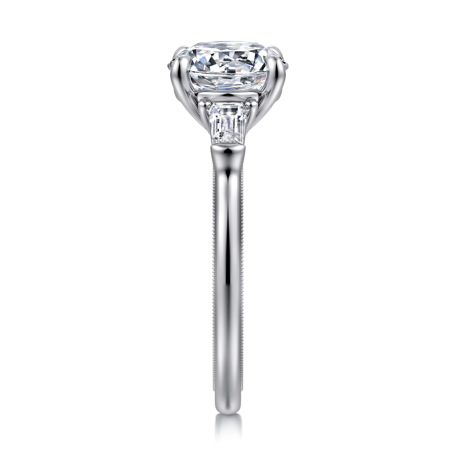 Round Three Stone Diamond Engagement Ring in 14K White Gold, photograph 5