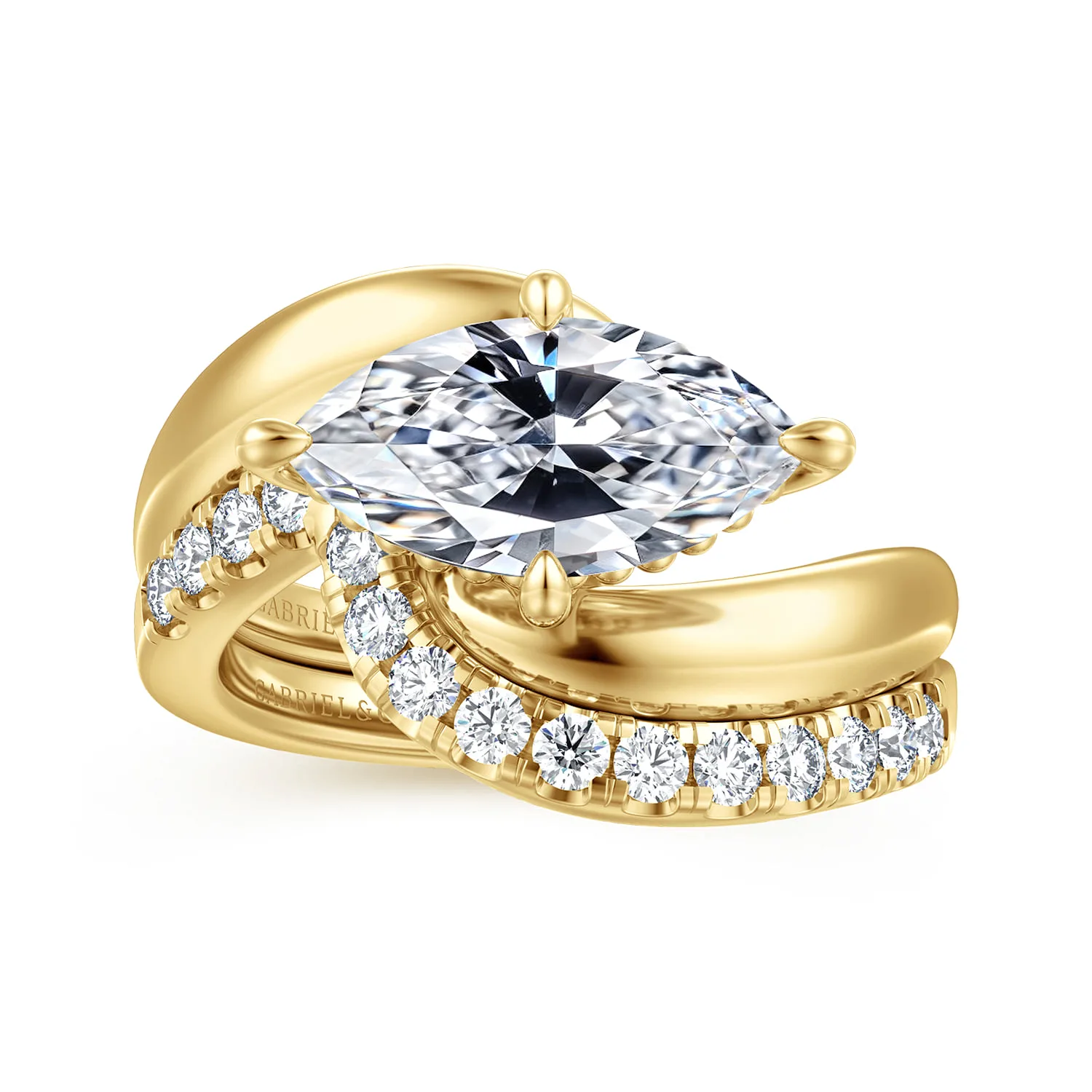 Marquise Bypass Diamond Engagement Ring in 14K Yellow Gold, photograph 4