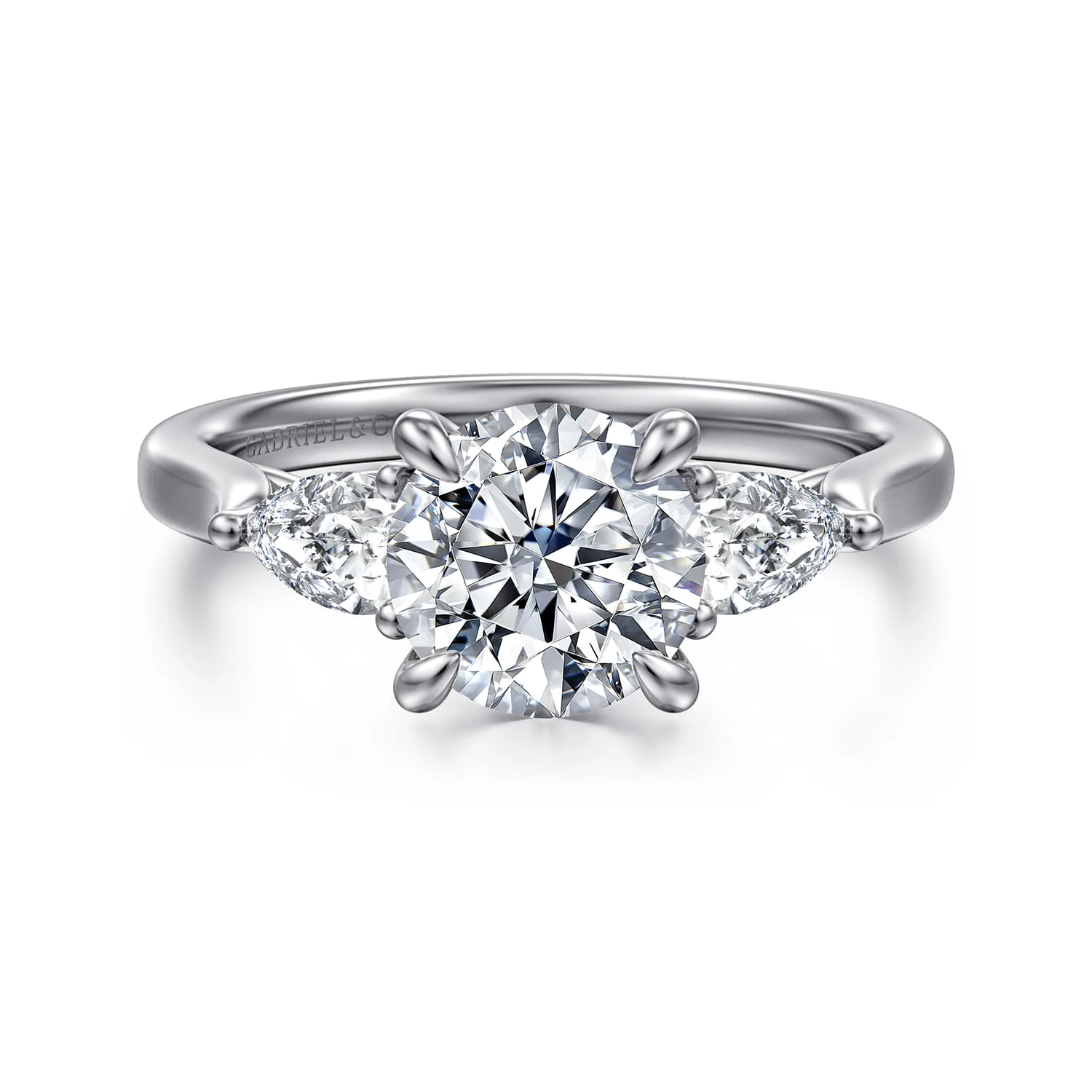 Three Stone Lotus Diamond Engagement Ring