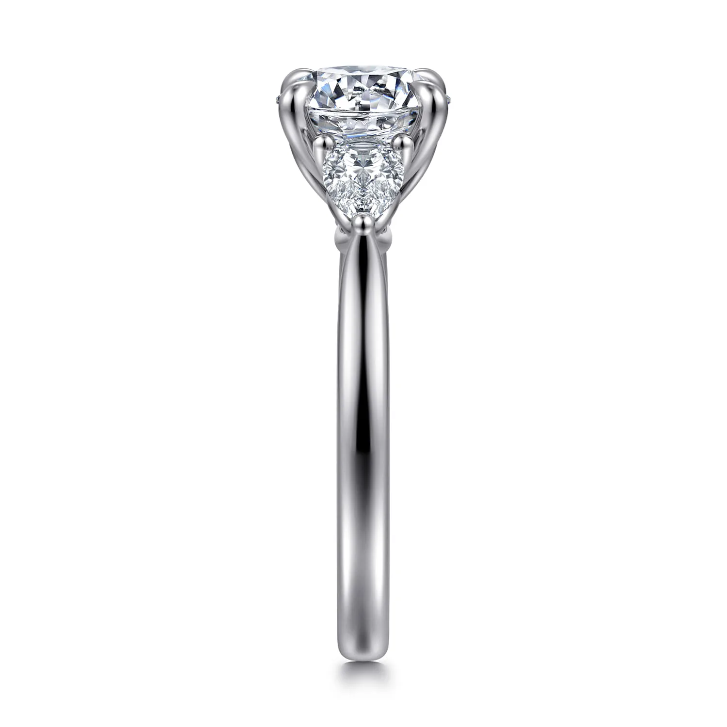 Round Three Stone Lotus Diamond Engagement Ring in 14K White Gold, photograph 4