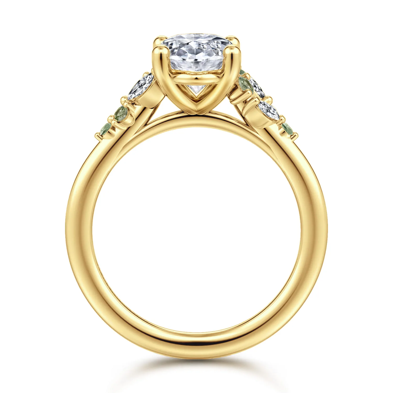Oval Green Sapphire and Diamond Engagement Ring in 14K Yellow Gold, photograph 2