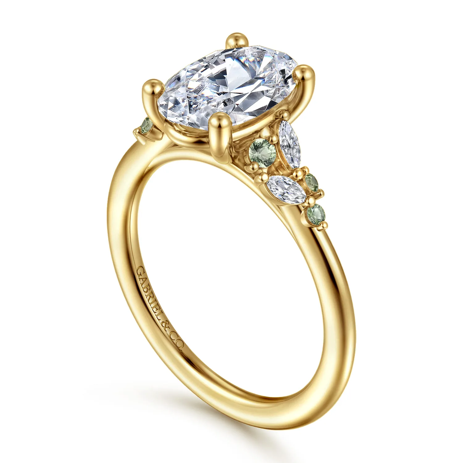 Oval Green Sapphire and Diamond Engagement Ring in 14K Yellow Gold, photograph 3