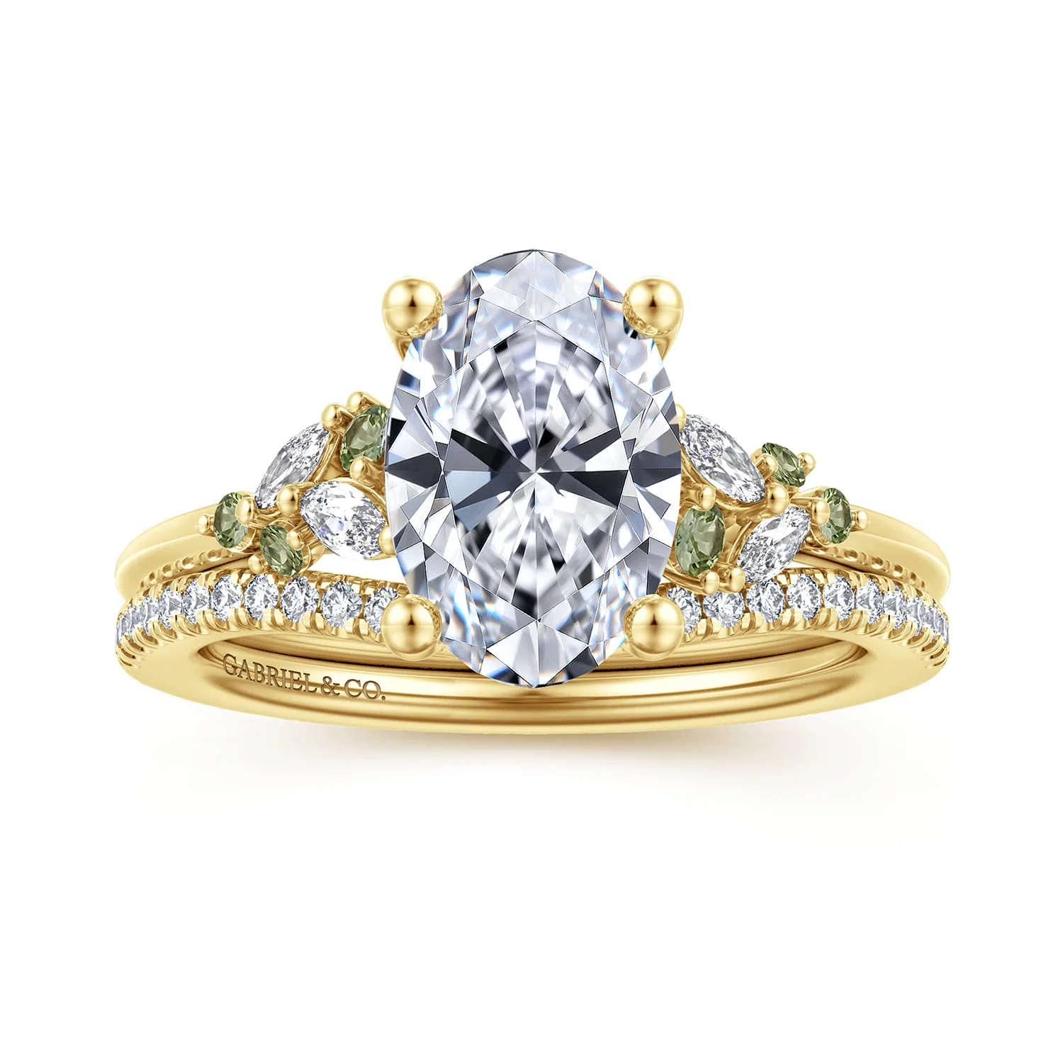Oval Green Sapphire and Diamond Engagement Ring in 14K Yellow Gold, photograph 4
