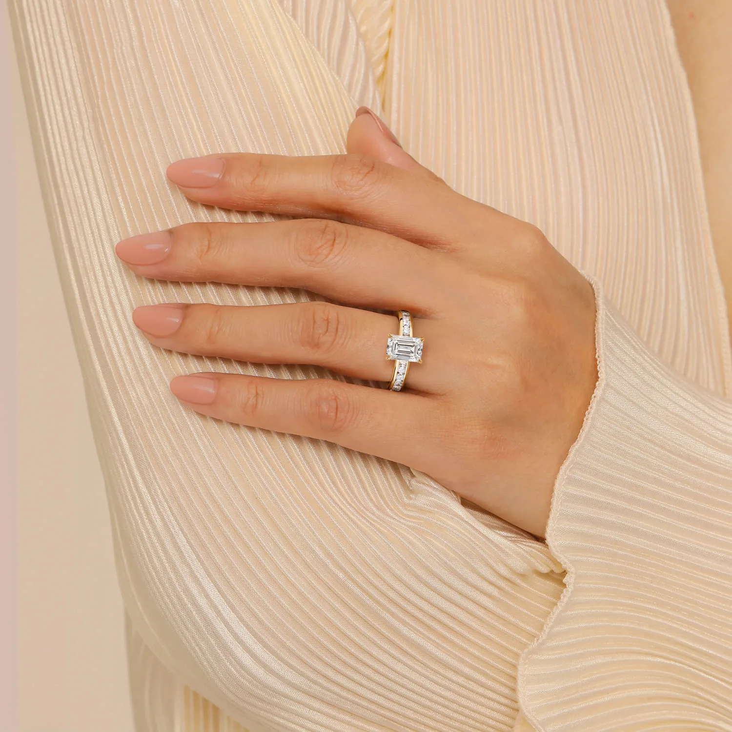 Emerald Diamond Engagement Ring in 14K Yellow Gold, photograph 6
