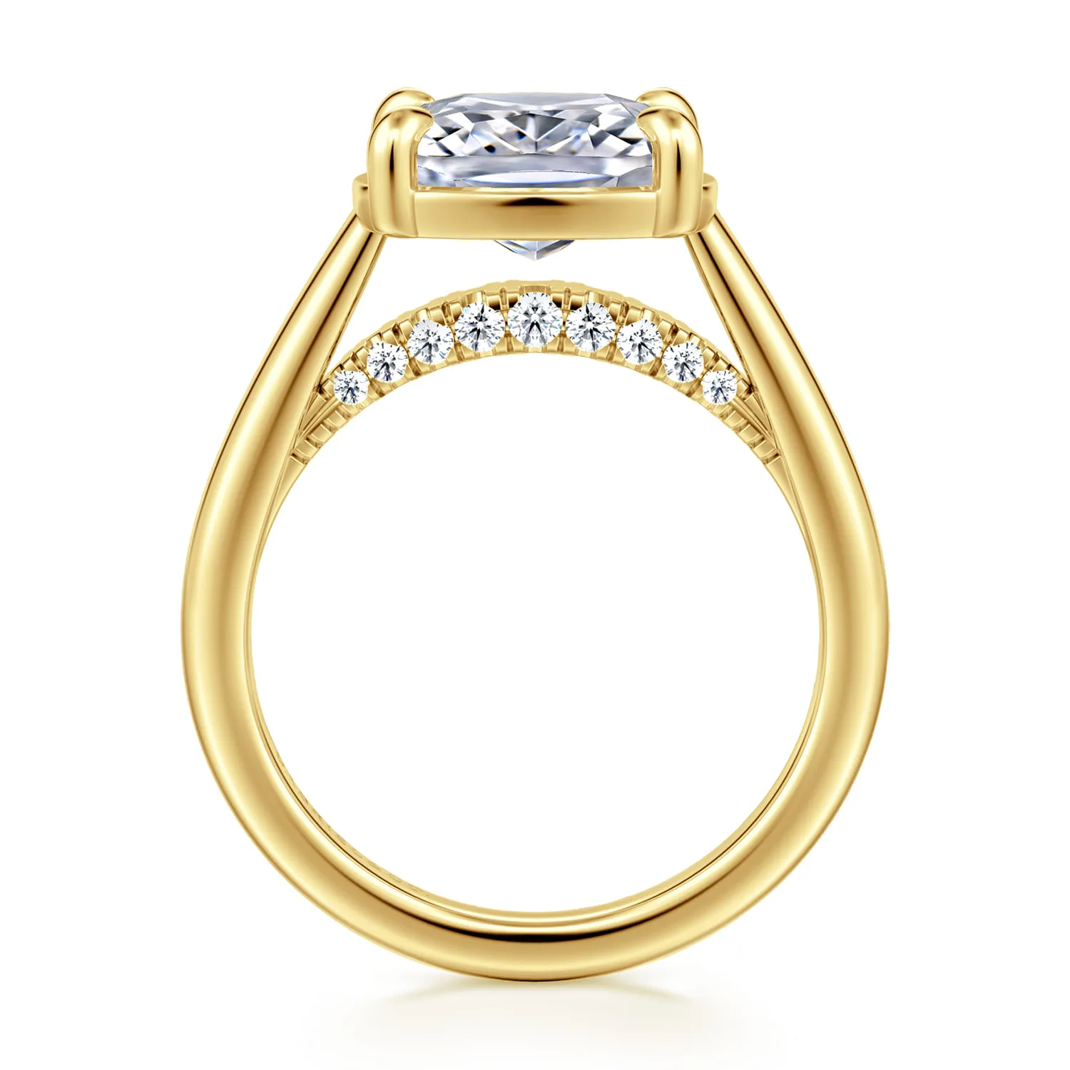 Elongated Cushion East West Diamond Engagement Ring in 14K Yellow Gold, photograph 2