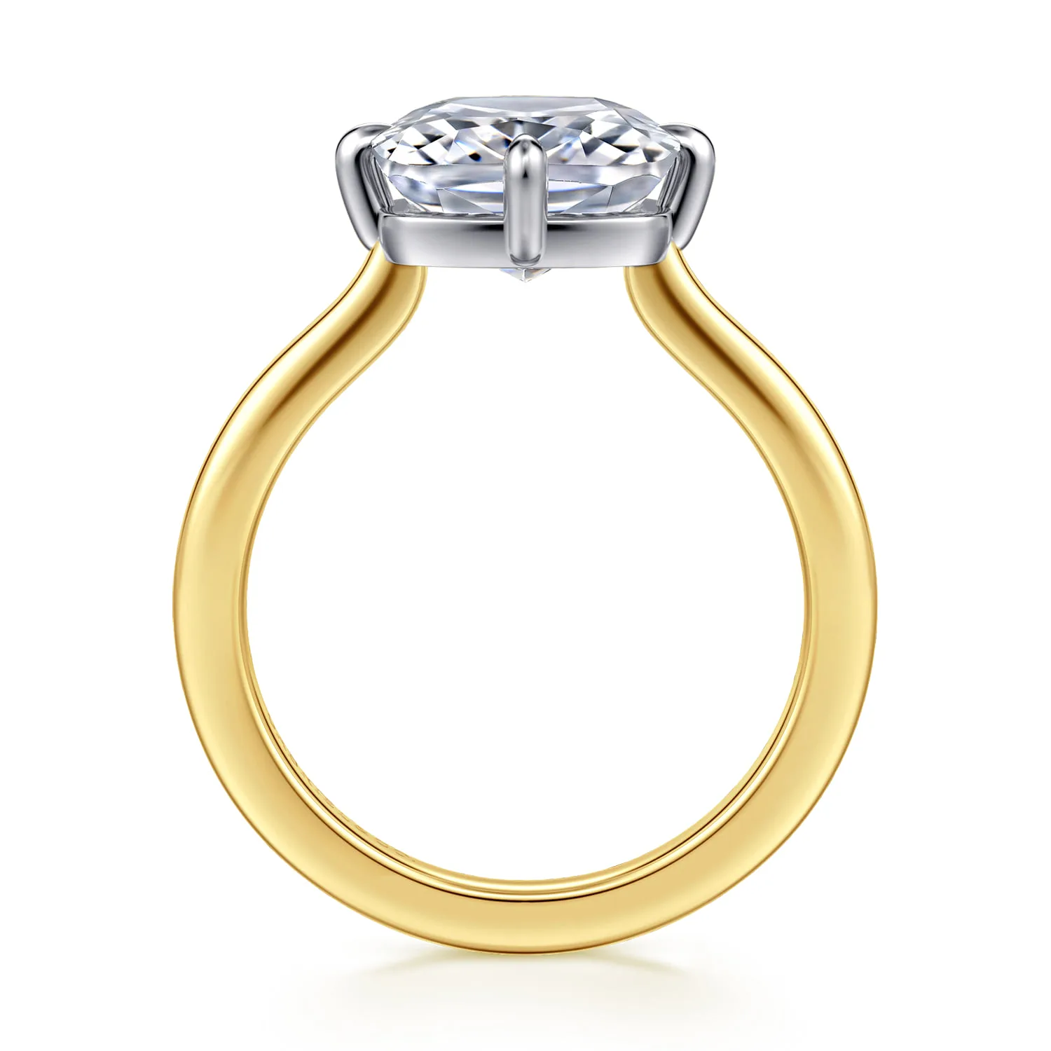 Elongated Cushion East West Compass Prong Solitaire Diamond Engagement Ring in 14K White/Yellow Gold, photograph 2