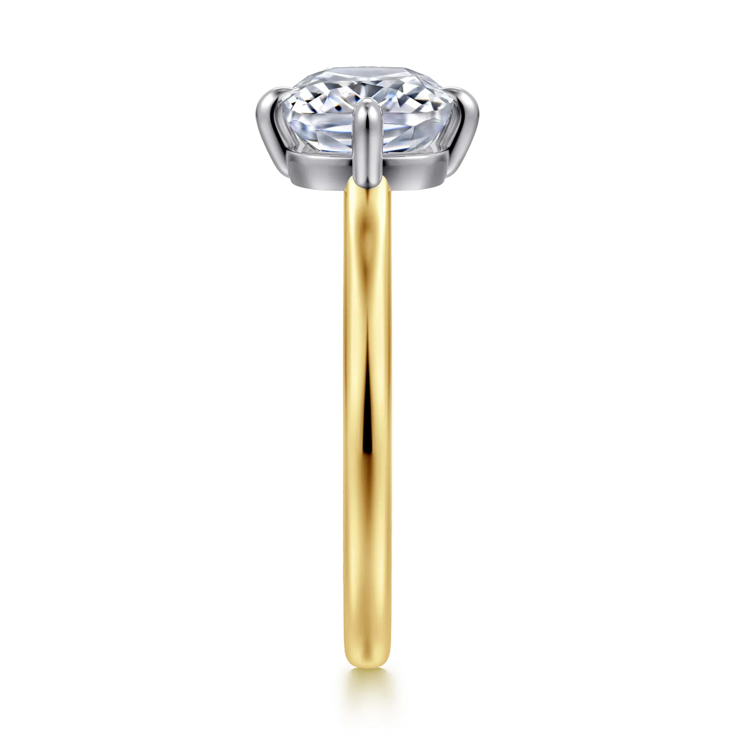 Elongated Cushion East West Compass Prong Solitaire Diamond Engagement Ring in 14K White/Yellow Gold, photograph 4
