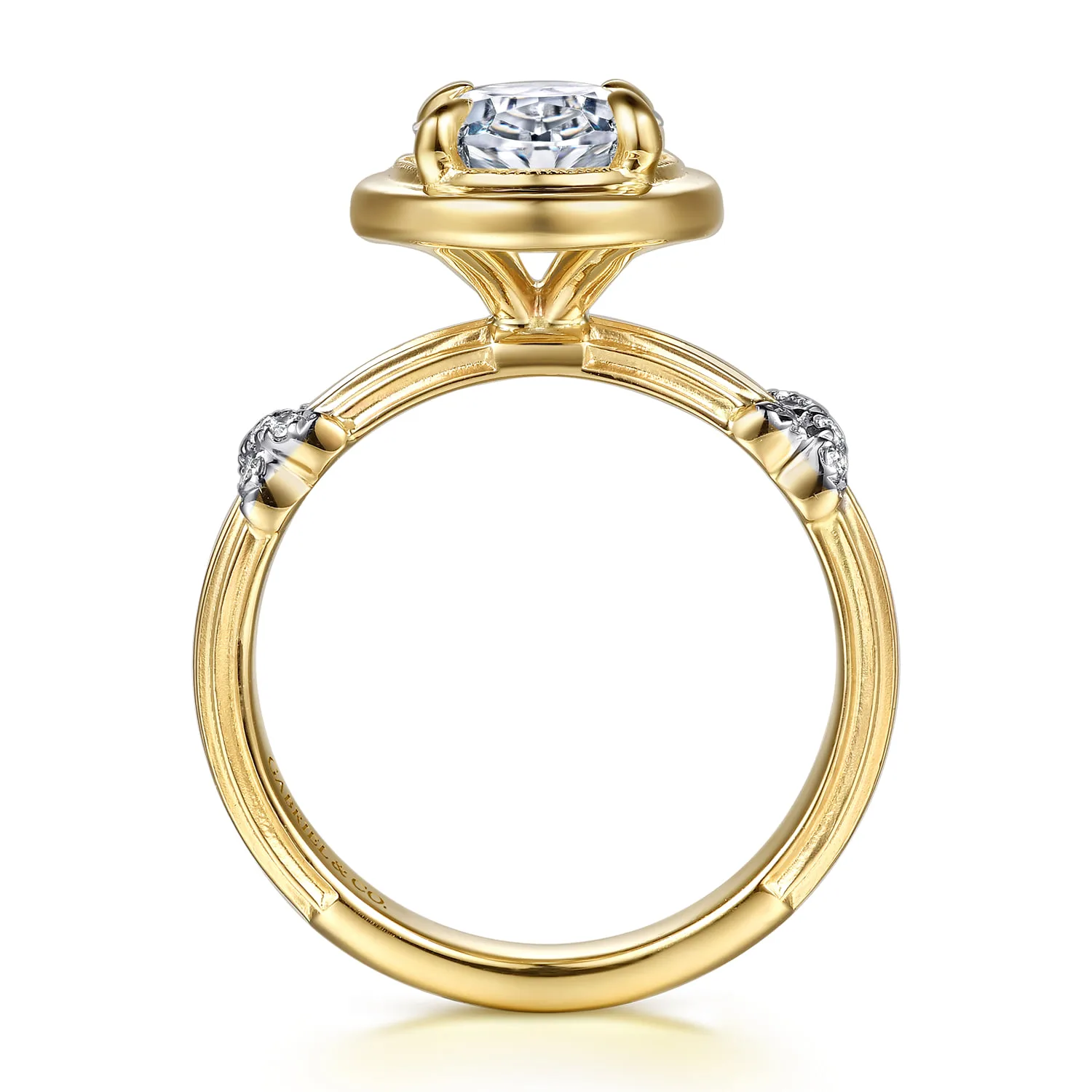 Oval Vintage Inspired Diamond Engagement Ring in 14K Yellow Gold, photograph 2