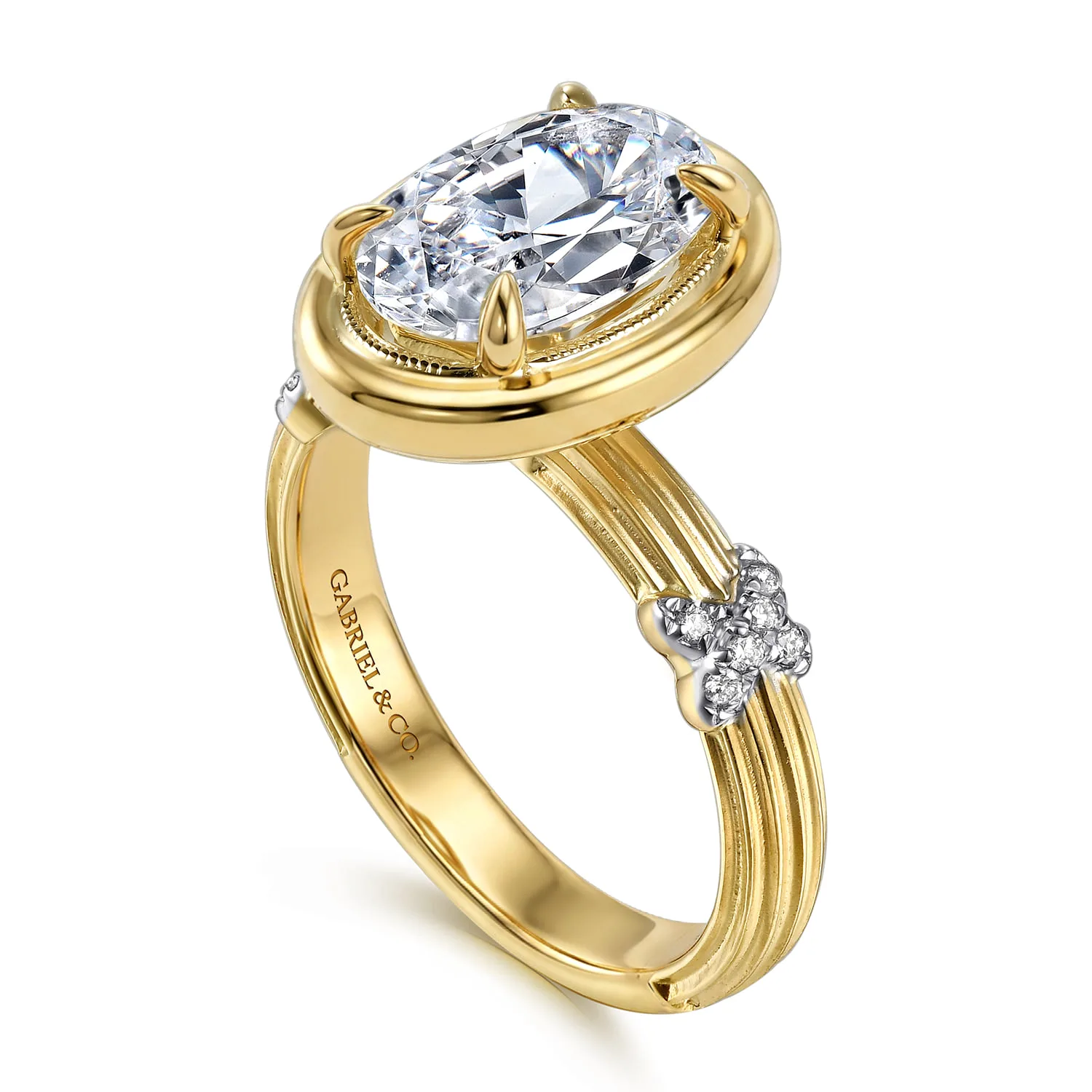 Oval Vintage Inspired Diamond Engagement Ring in 14K Yellow Gold, photograph 3