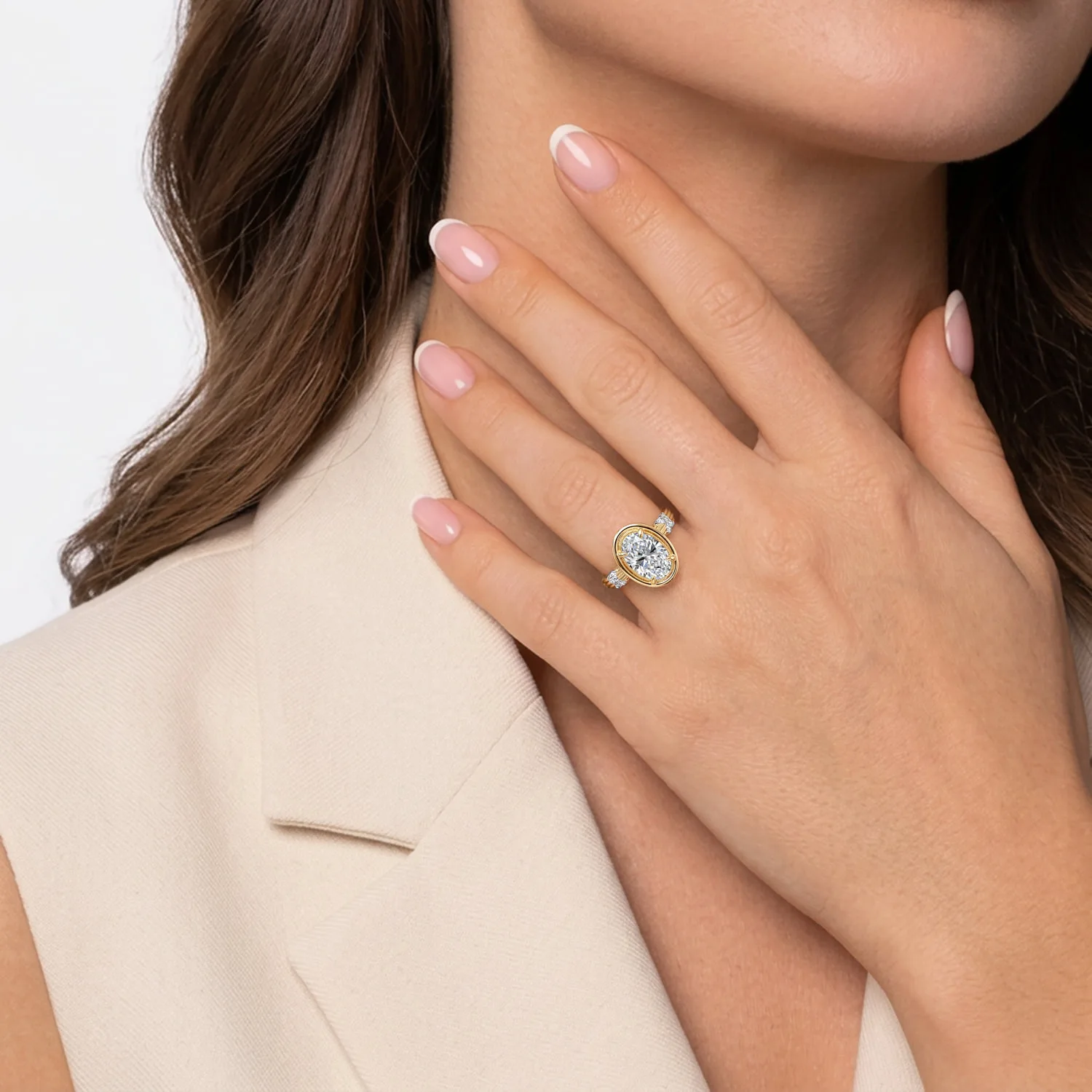 Oval Vintage Inspired Diamond Engagement Ring in 14K Yellow Gold, photograph 6