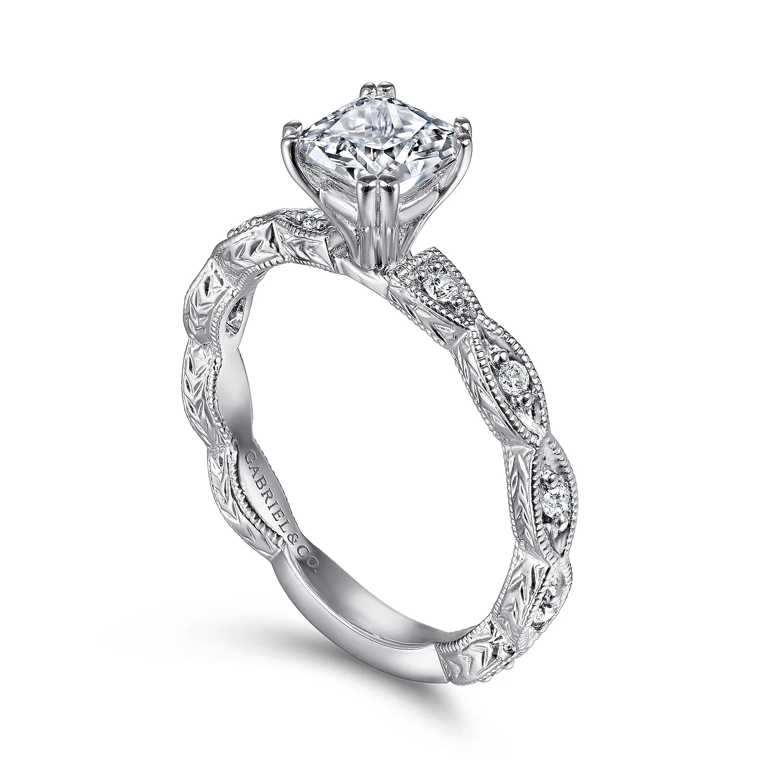 Cushion Diamond Engagement Ring in 14K White Gold, photograph 3