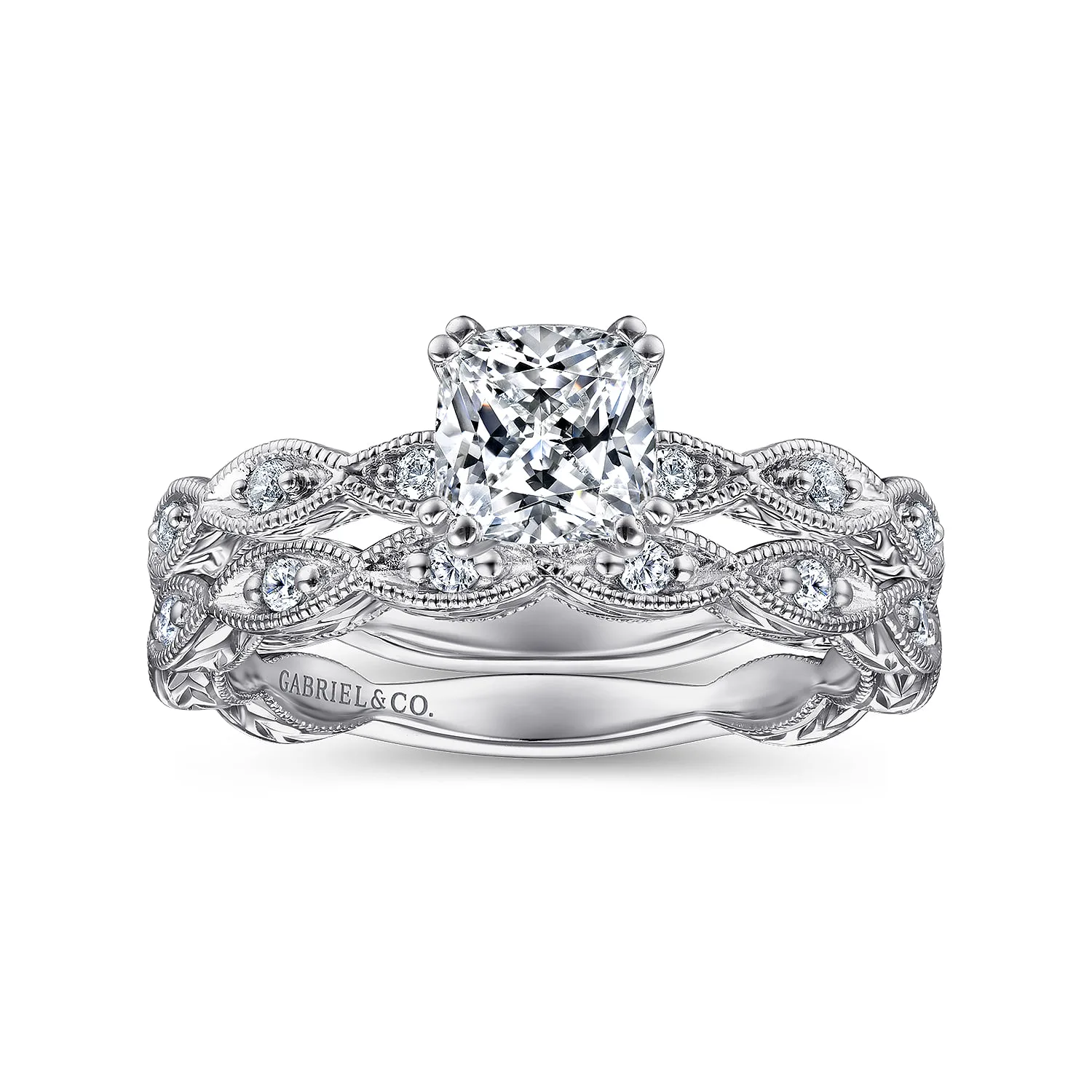 Cushion Diamond Engagement Ring in 14K White Gold, photograph 4