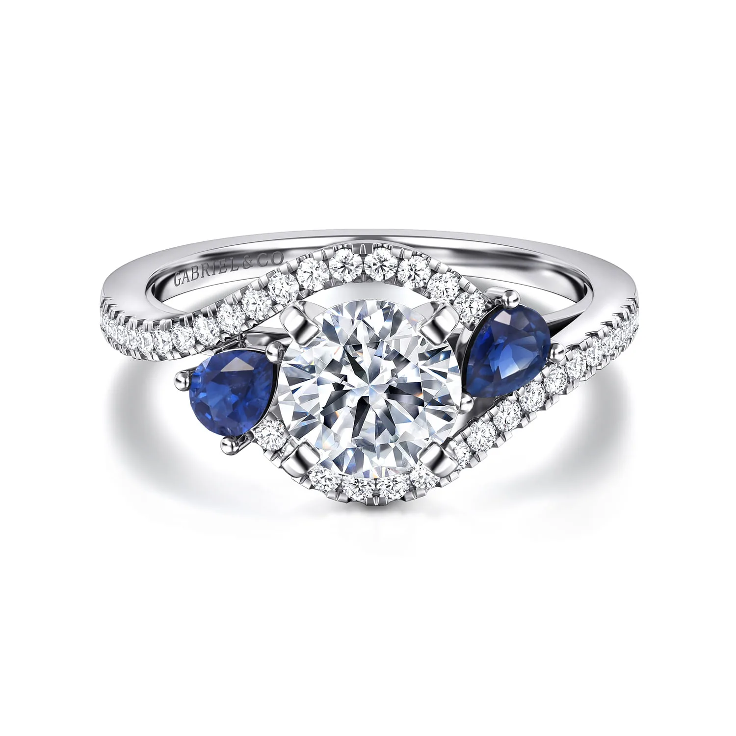 Round Three Stone Sapphire and Diamond Engagement Ring in 14K White Gold
