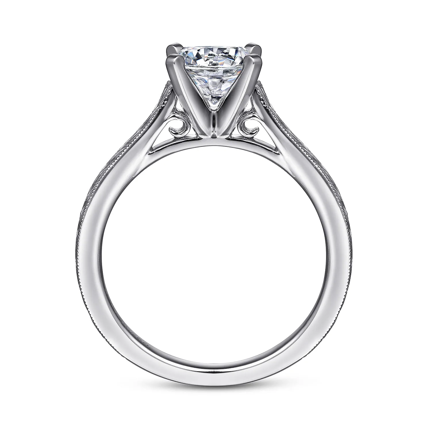 Round Vintage Inspired Solitaire Engagement Ring in 14K White Gold, photograph 2
