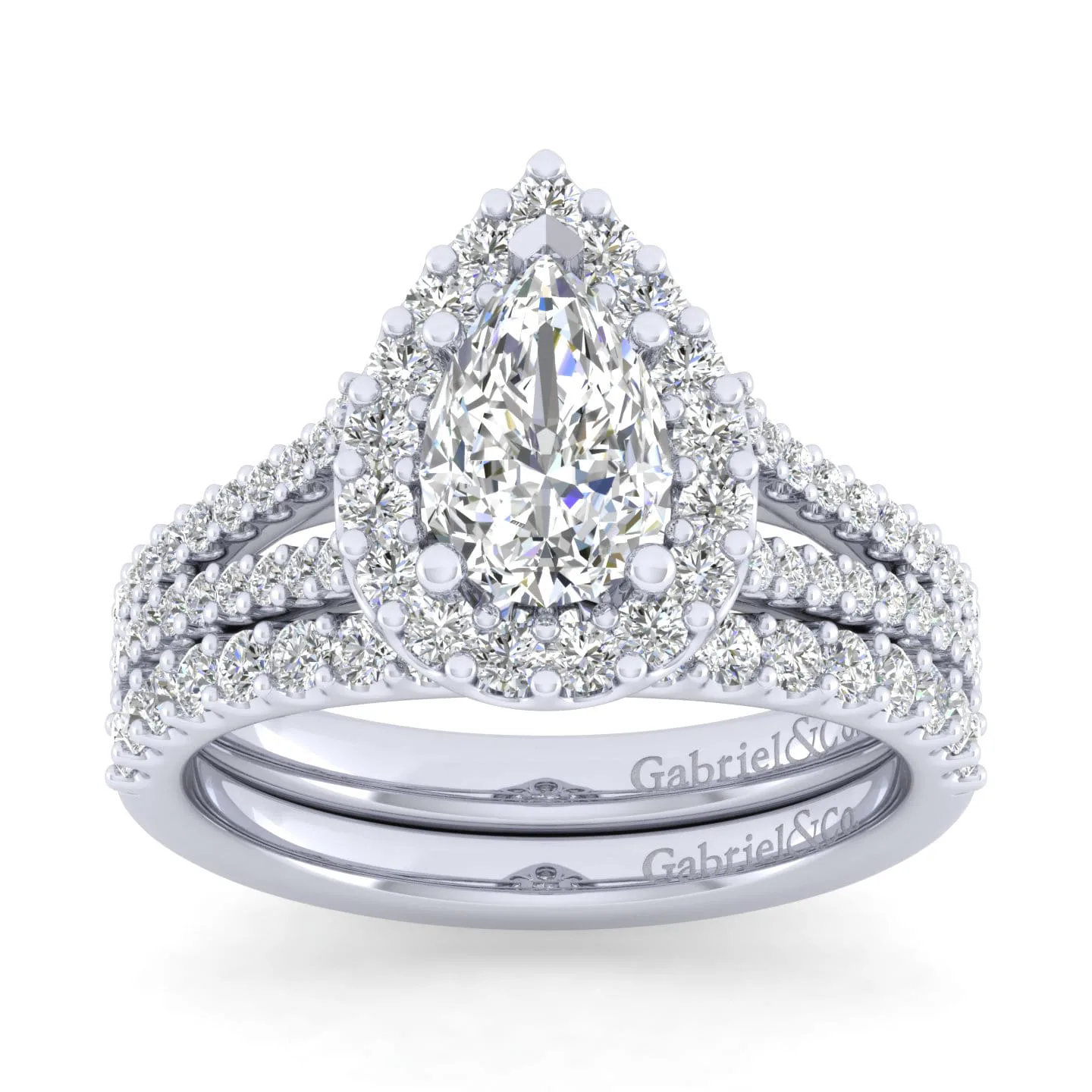 Pear Halo Diamond Engagement Ring in Platinum, photograph 2
