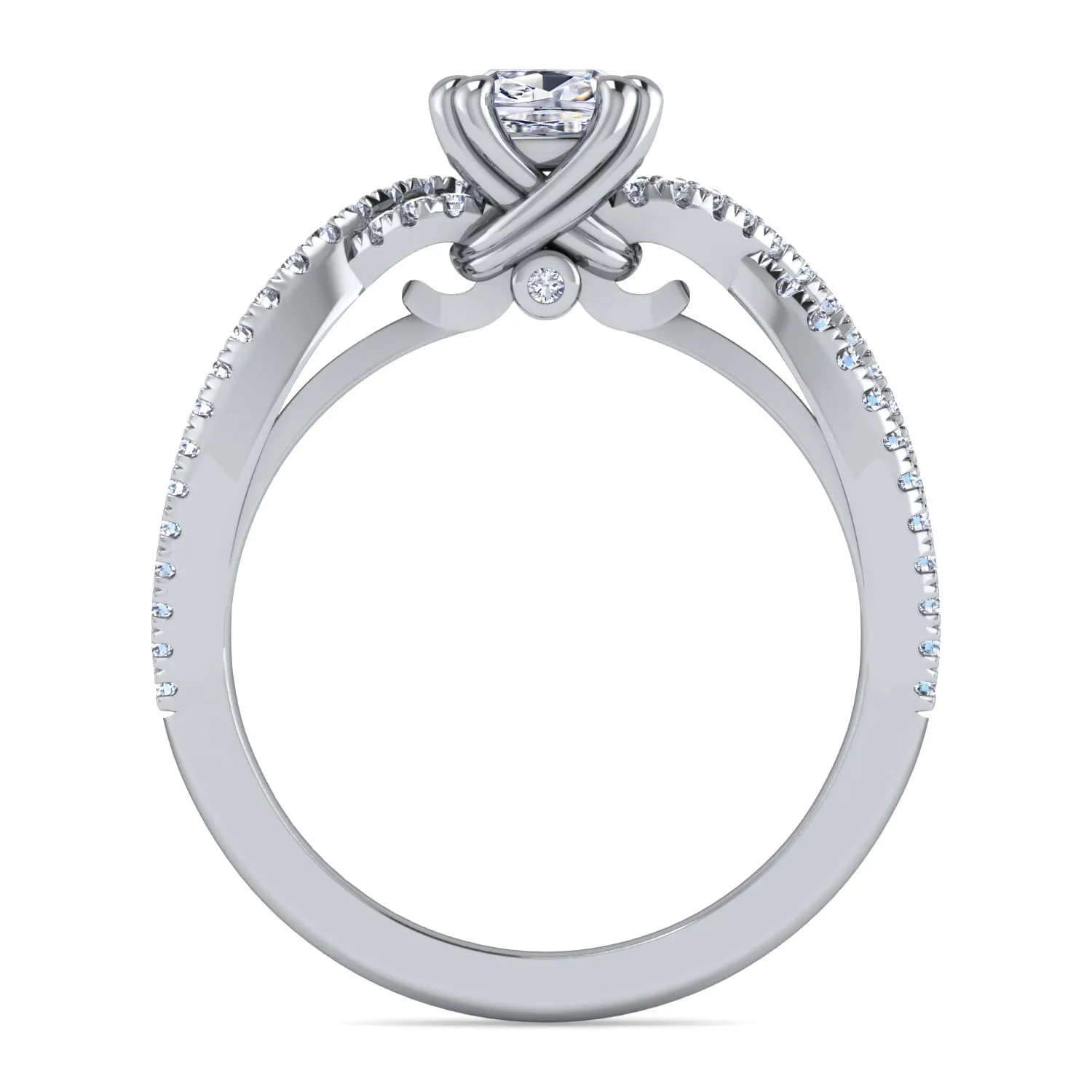 Cushion Twisted Diamond Engagement Ring in 14K White Gold, photograph 2