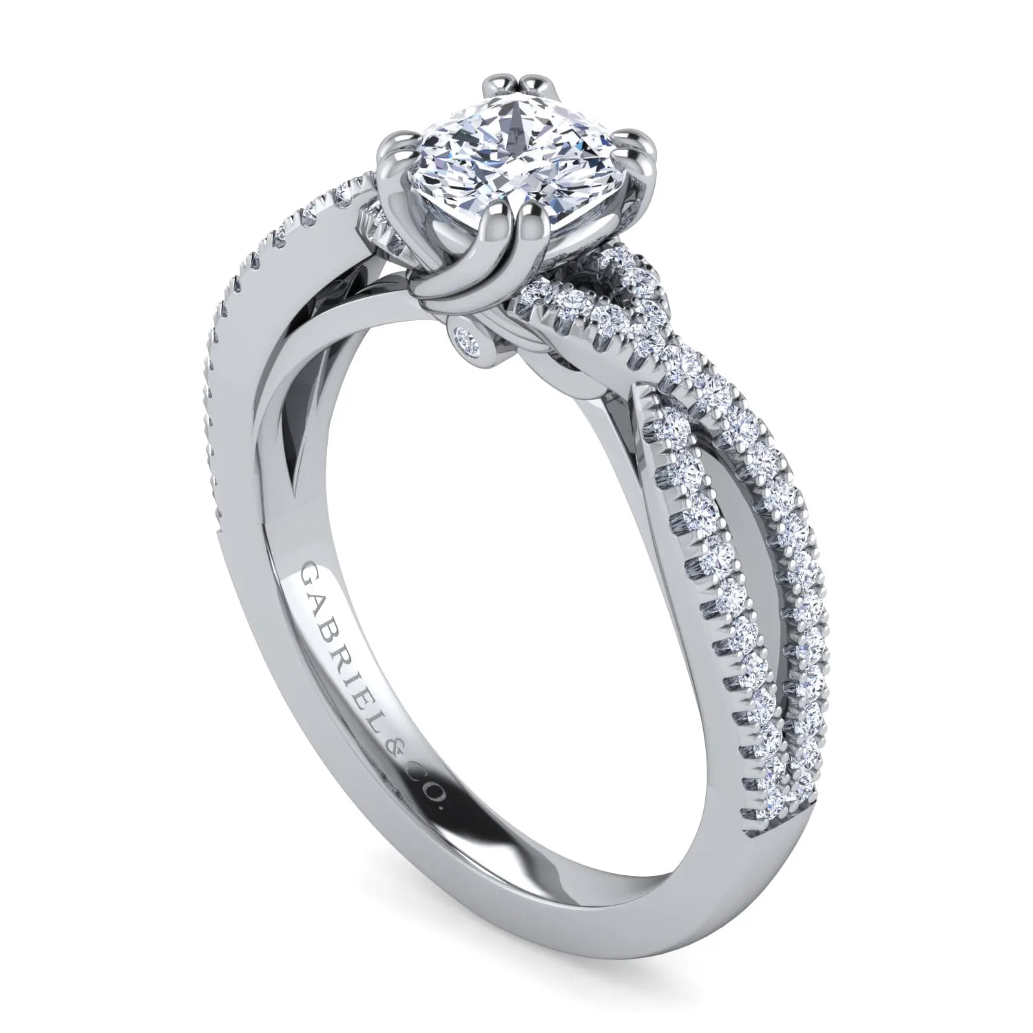 Cushion Twisted Diamond Engagement Ring in 14K White Gold, photograph 3
