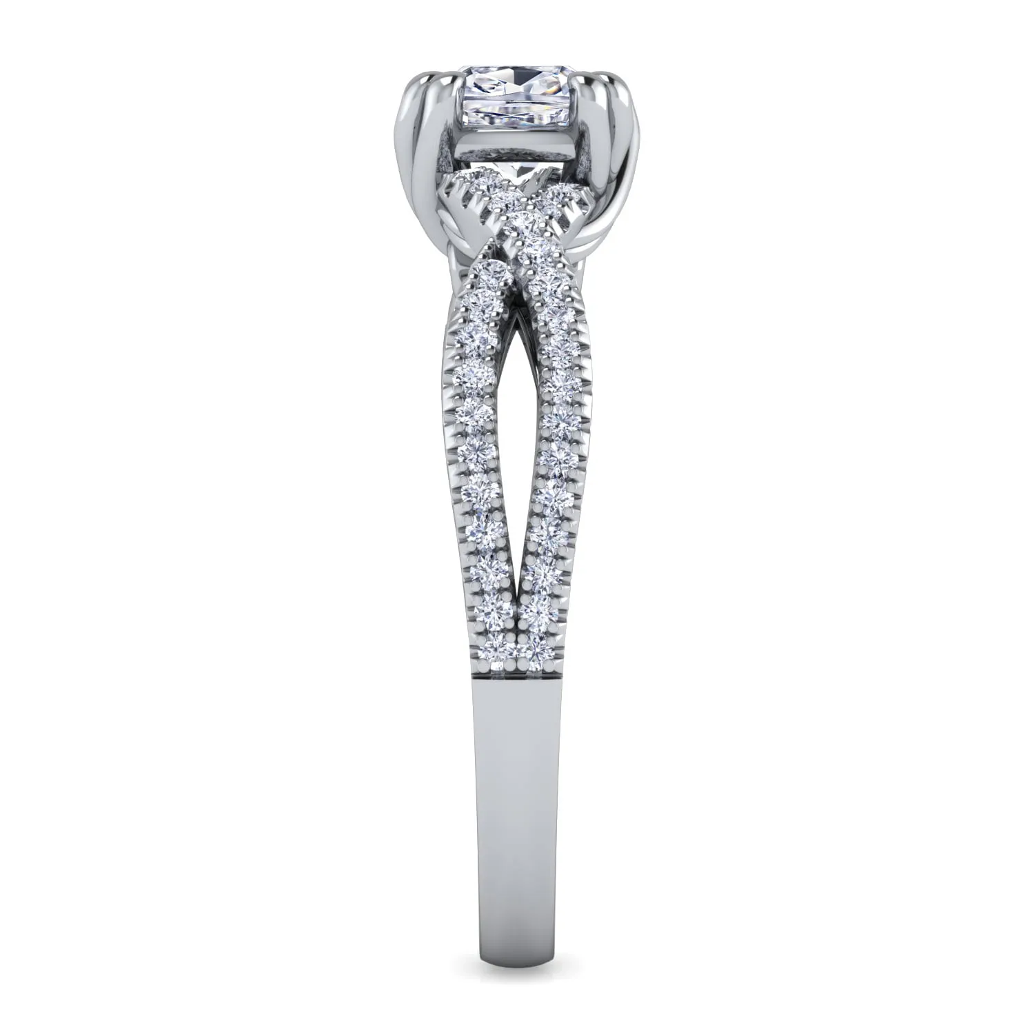 Cushion Twisted Diamond Engagement Ring in 14K White Gold, photograph 5
