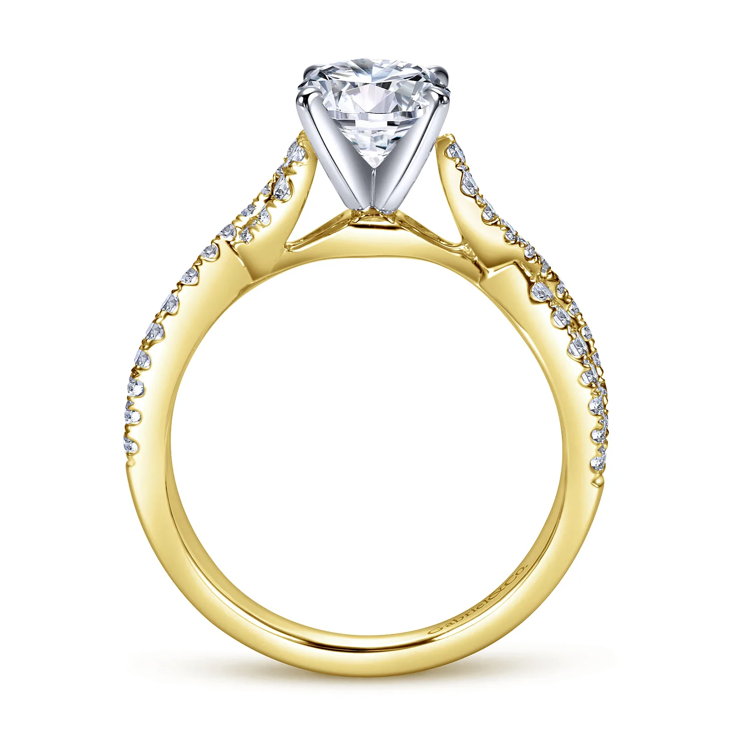 Round Twisted Diamond Engagement Ring in 14K White/Yellow Gold, photograph 2