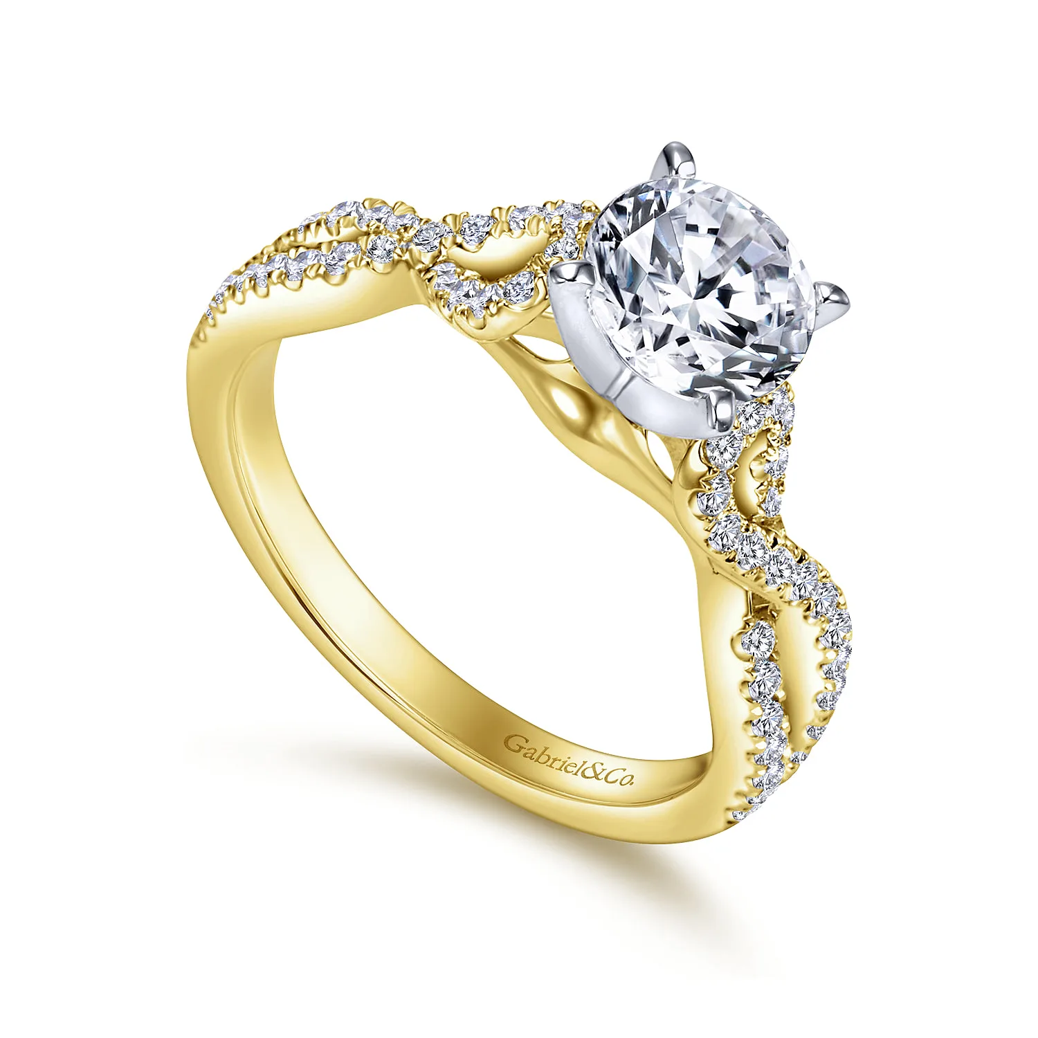 Round Twisted Diamond Engagement Ring in 14K White/Yellow Gold, photograph 3