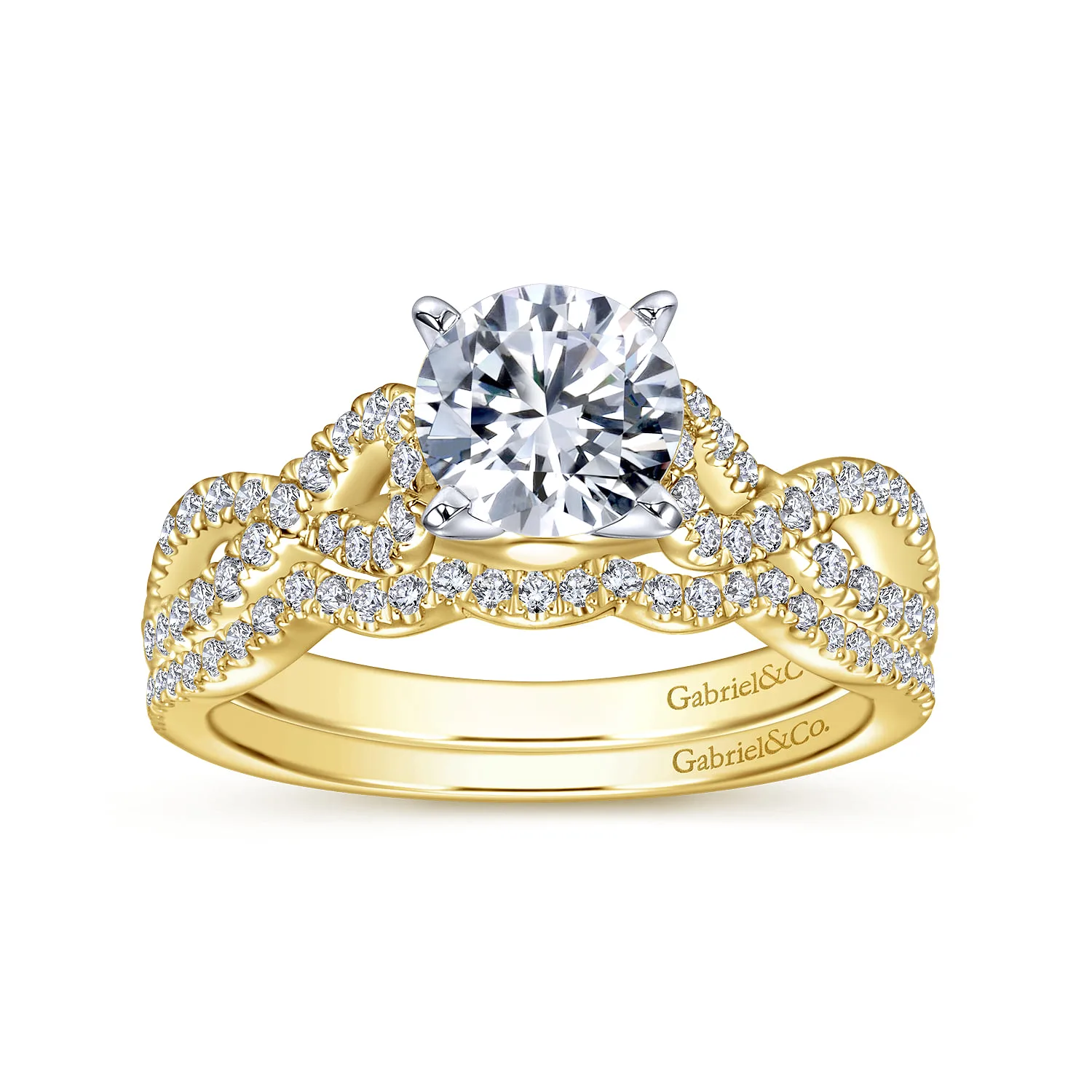Round Twisted Diamond Engagement Ring in 14K White/Yellow Gold, photograph 4