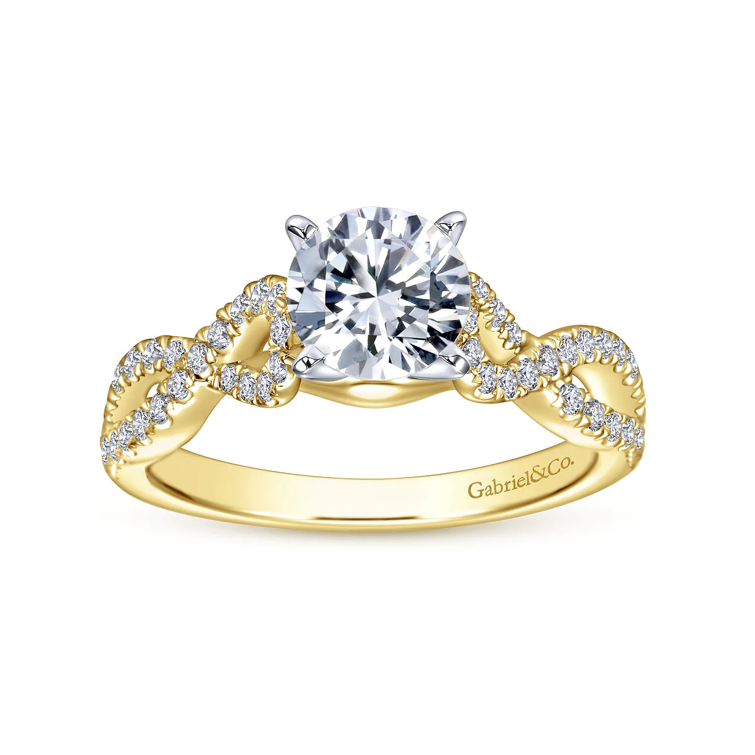 Round Twisted Diamond Engagement Ring in 14K White/Yellow Gold, photograph 5
