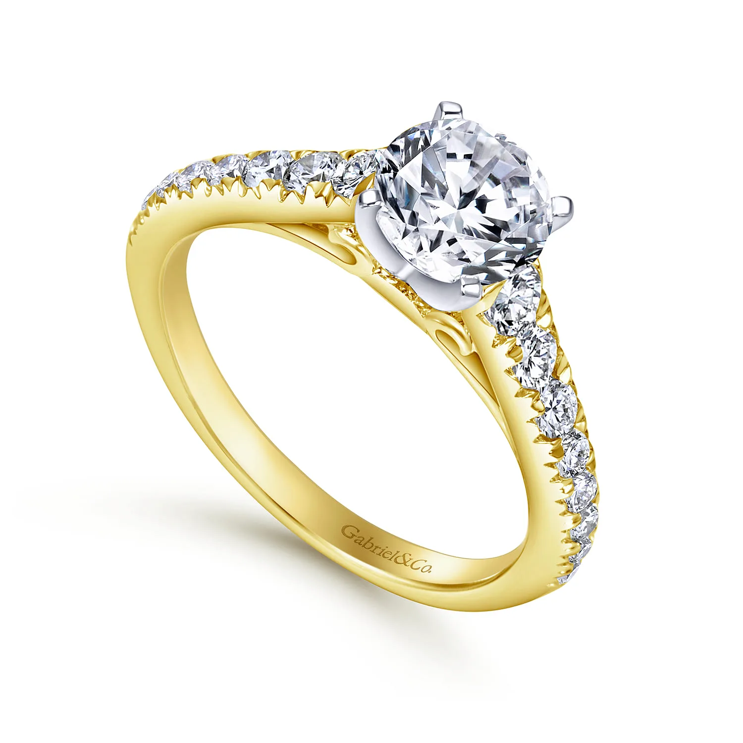Round Diamond Engagement Ring in 14K White/Yellow Gold, photograph 3