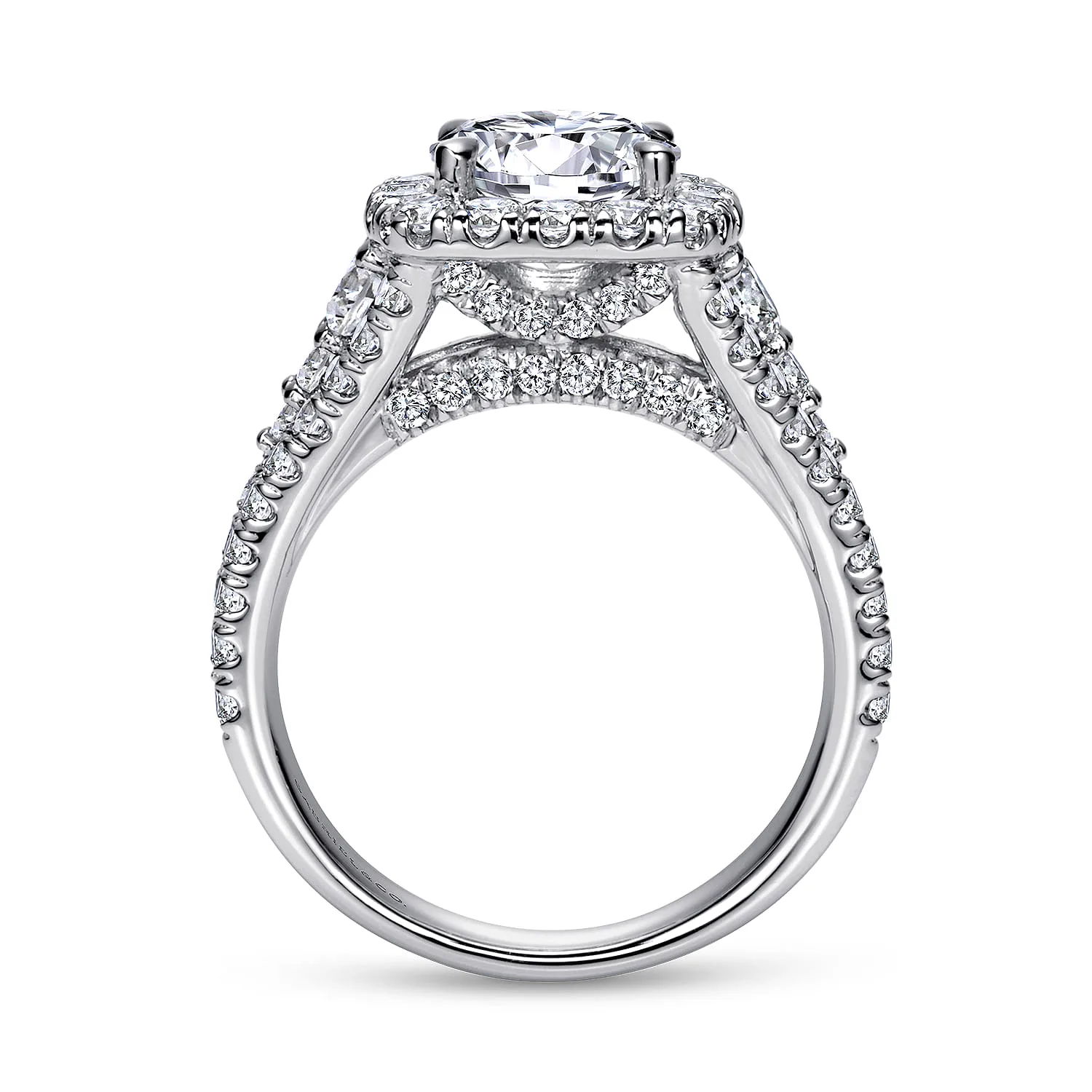 Round Halo Diamond Engagement Ring in 14K White Gold, photograph 2