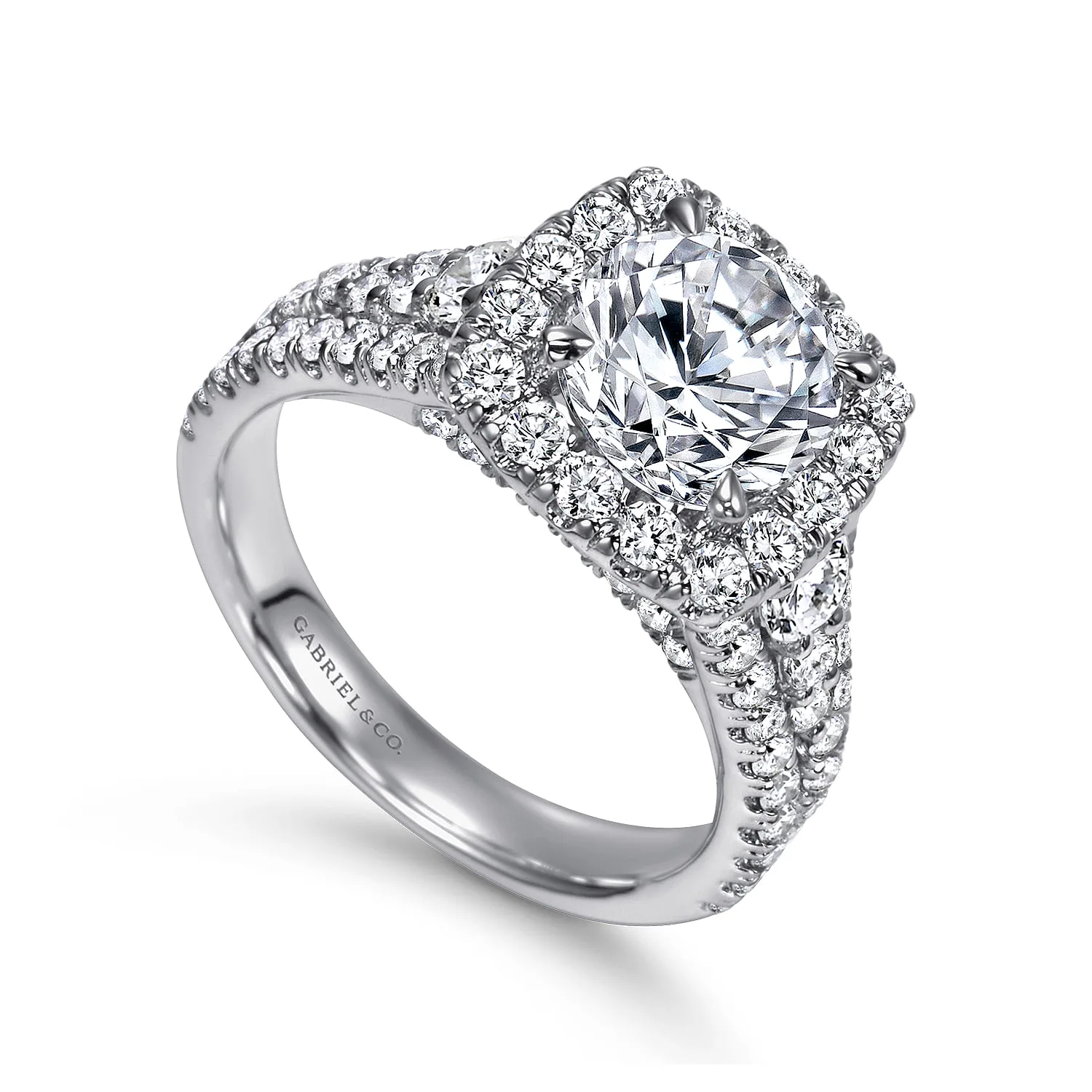 Round Halo Diamond Engagement Ring in 14K White Gold, photograph 3