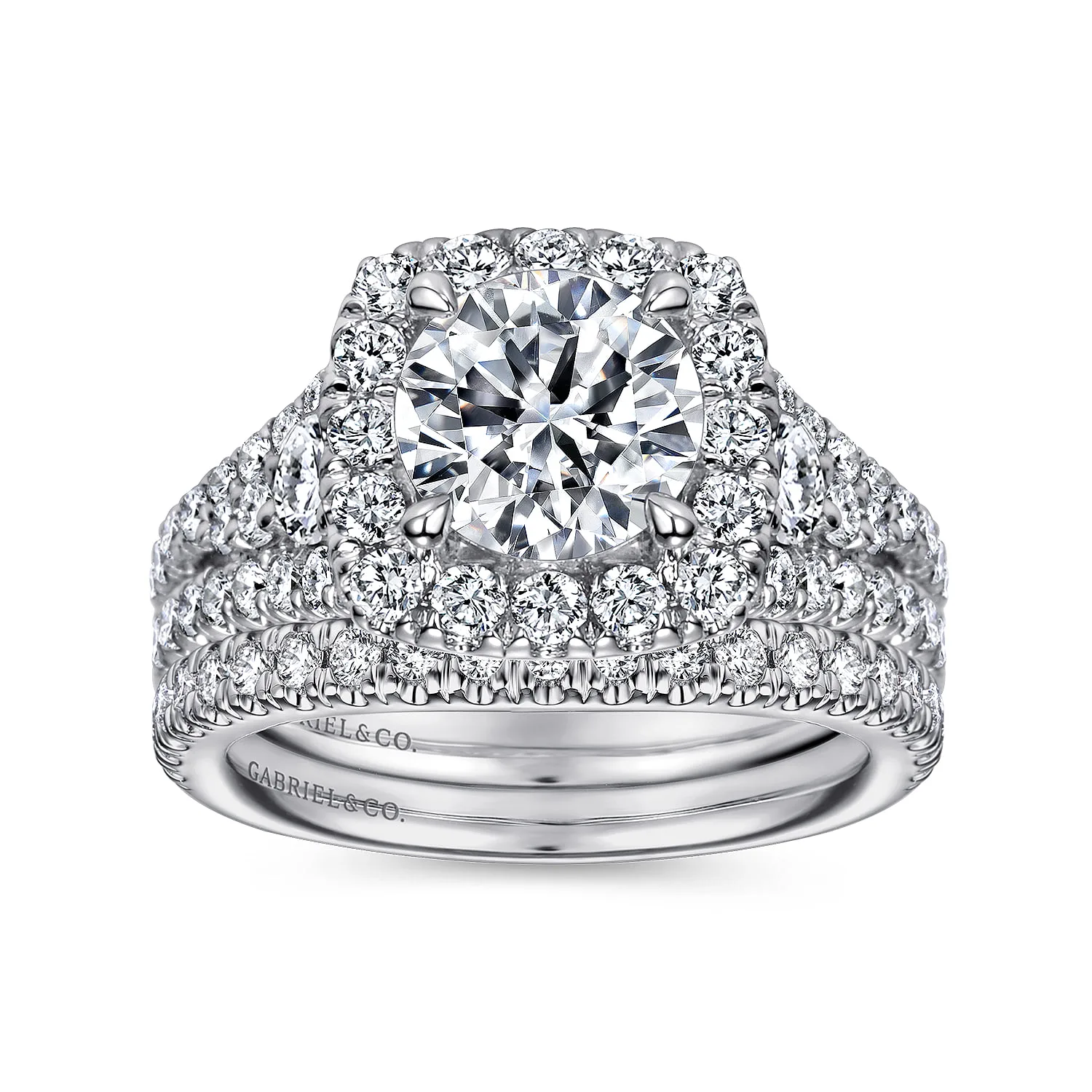 Round Halo Diamond Engagement Ring in 14K White Gold, photograph 4