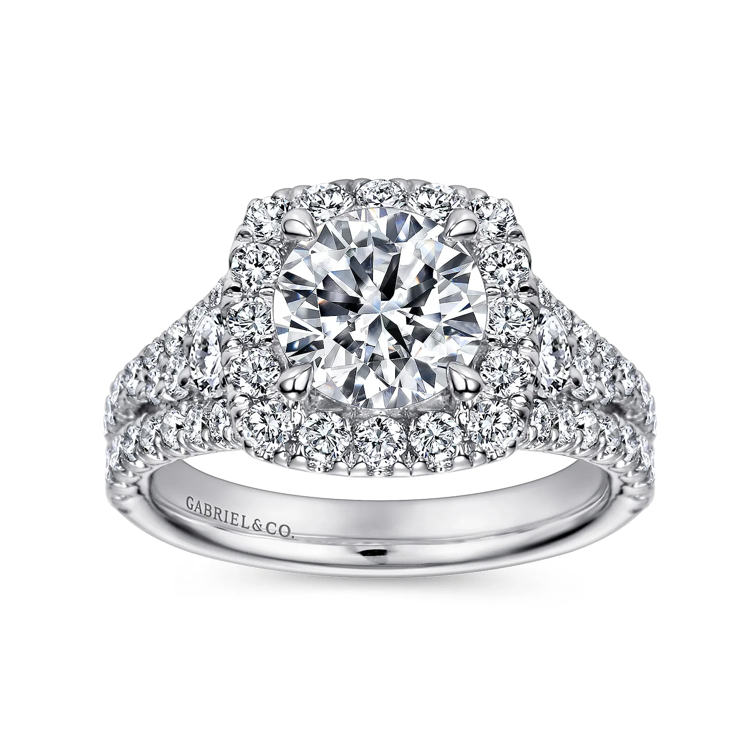 Round Halo Diamond Engagement Ring in 14K White Gold, photograph 5