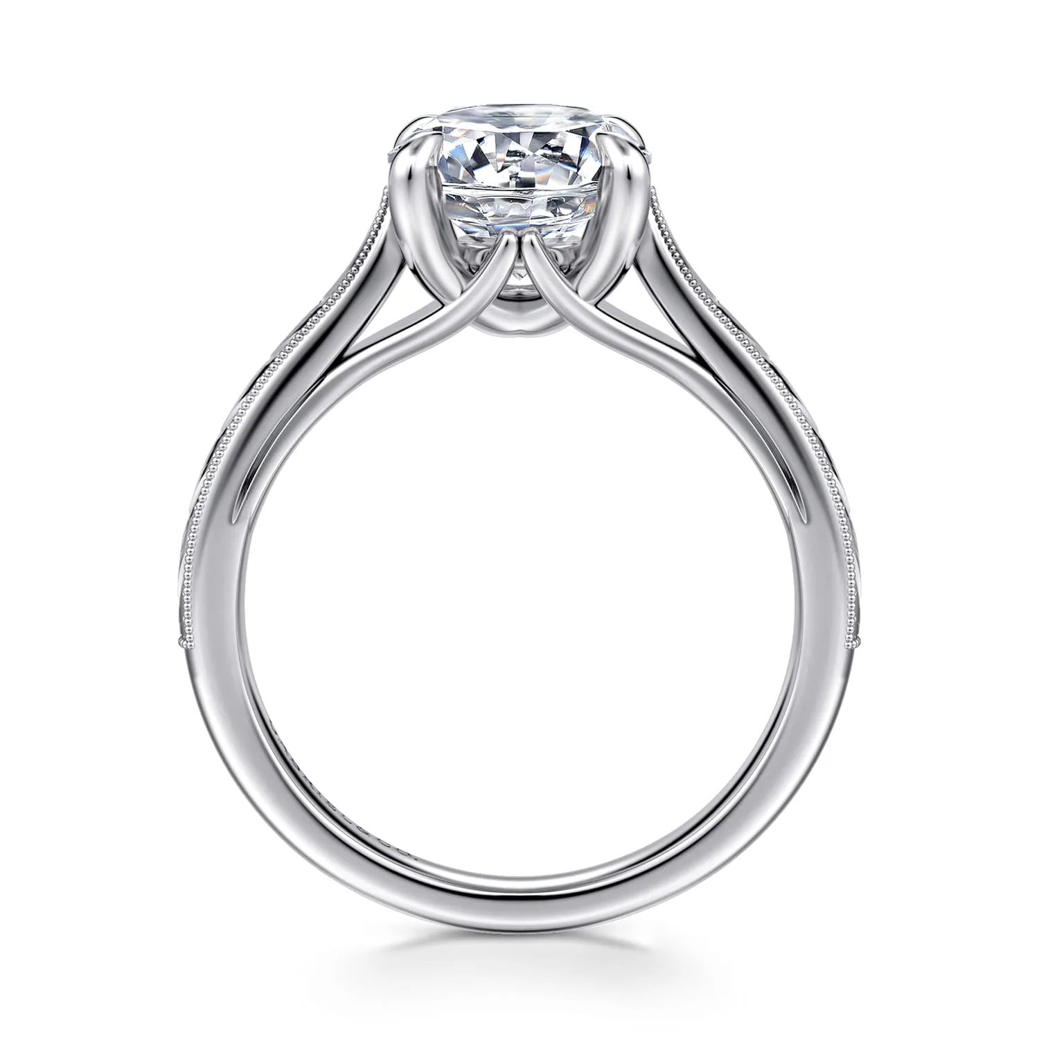 Round Vintage Inspired Solitaire Diamond Engagement Ring in 14K White Gold, photograph 2