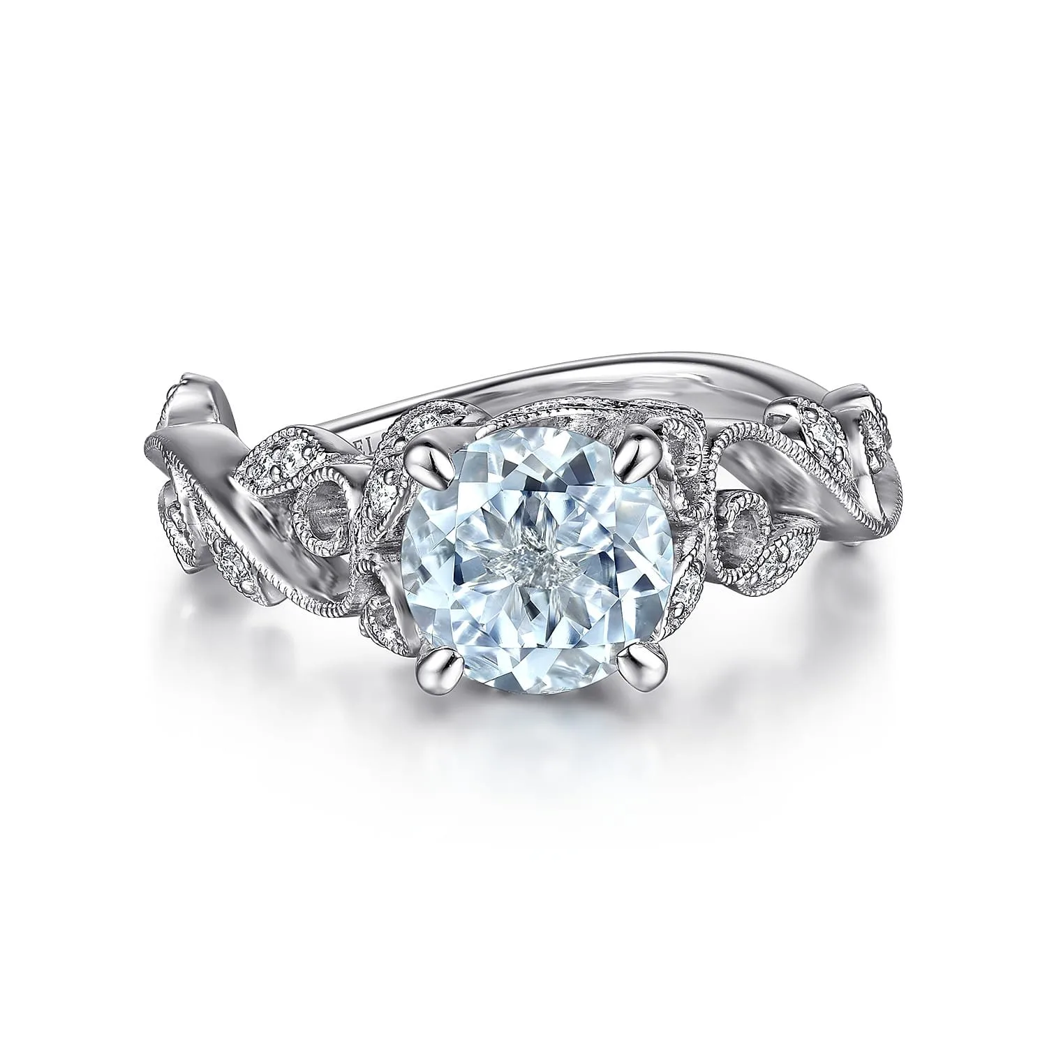 Split Foundation Round Aquamarine and Diamond Engagement Ring