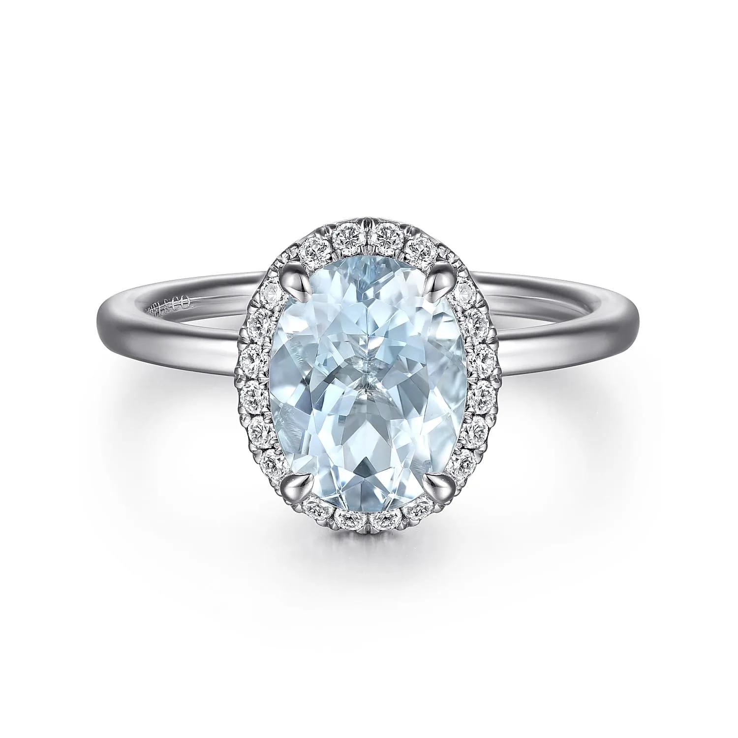 Oval Halo Aquamarine and Diamond Engagement Ring in 14K White Gold
