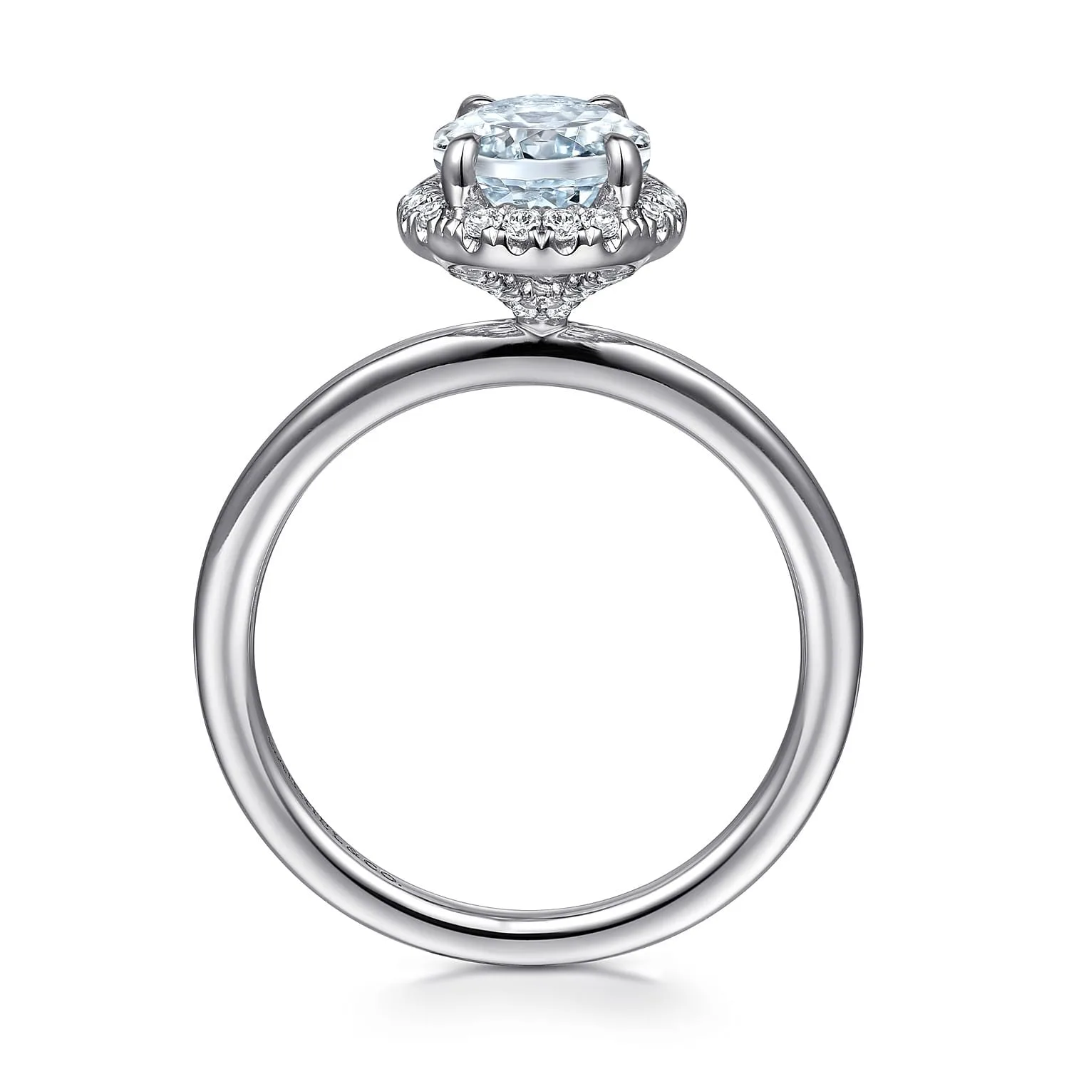 Oval Halo Aquamarine and Diamond Engagement Ring in 14K White Gold, photograph 2