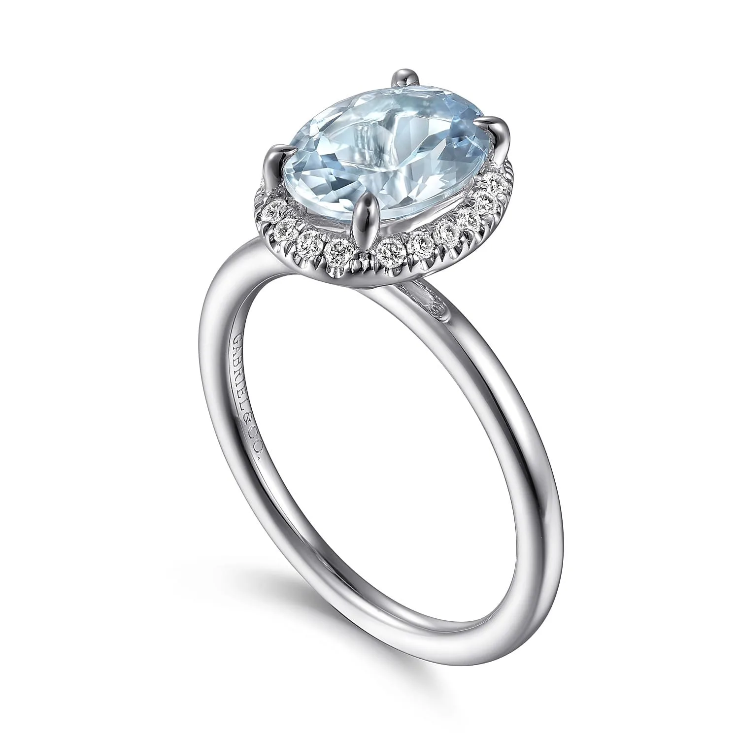 Oval Halo Aquamarine and Diamond Engagement Ring in 14K White Gold, photograph 3