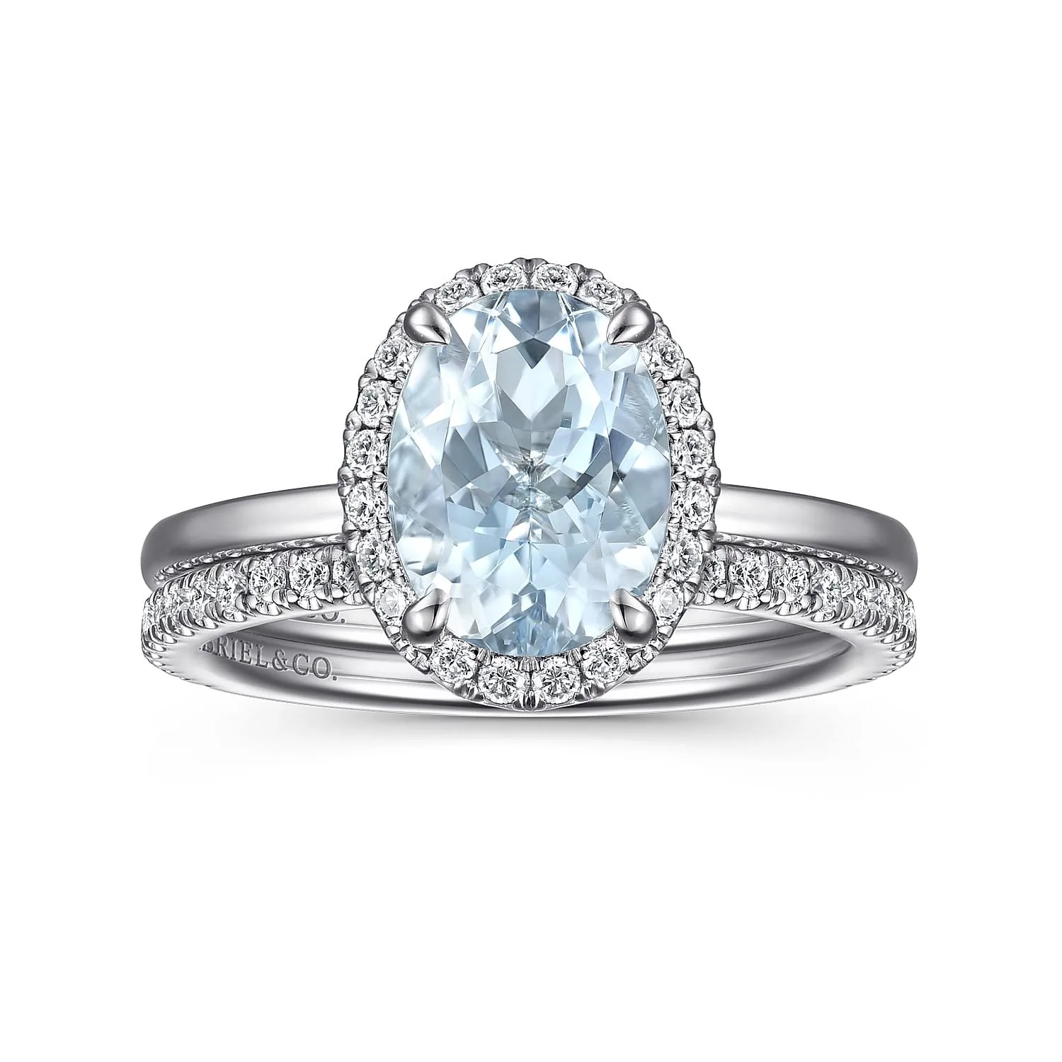Oval Halo Aquamarine and Diamond Engagement Ring in 14K White Gold, photograph 4